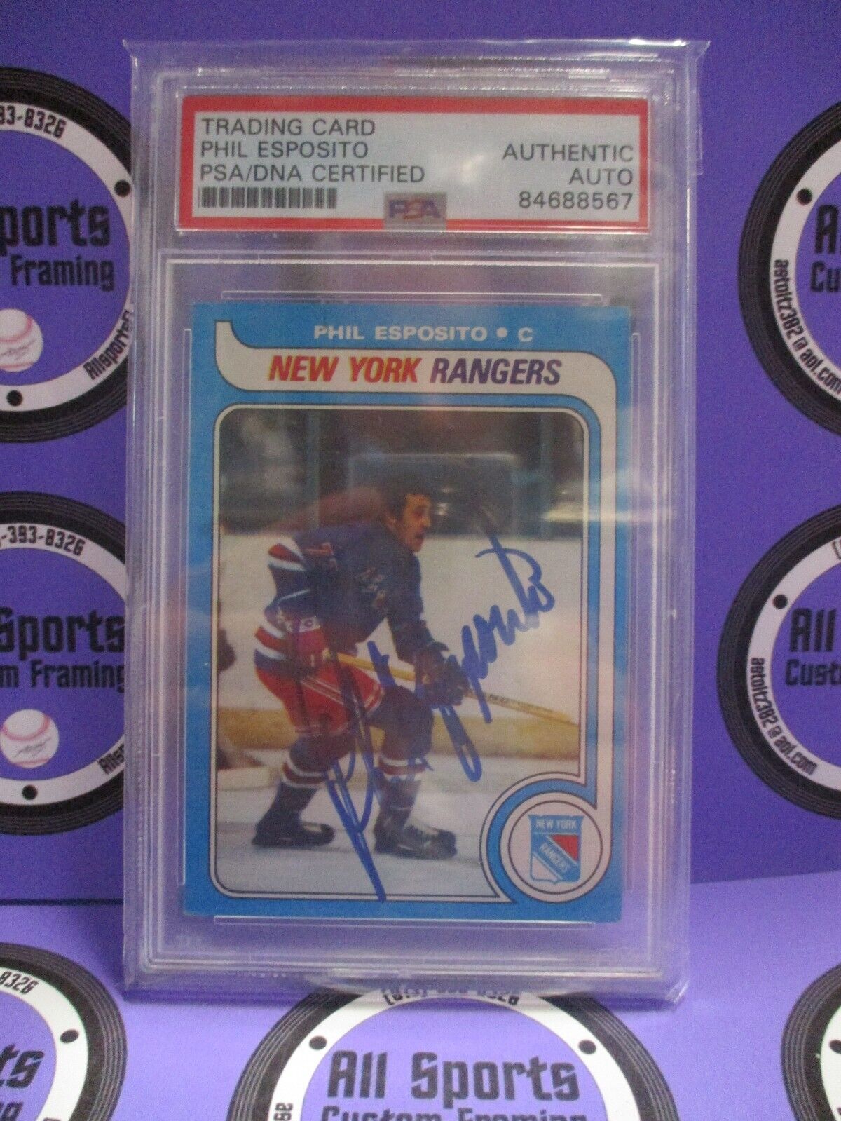 Phil Esposito Rangers Autographed Signed 1979-80 Topps Card PSA Slab #84688567