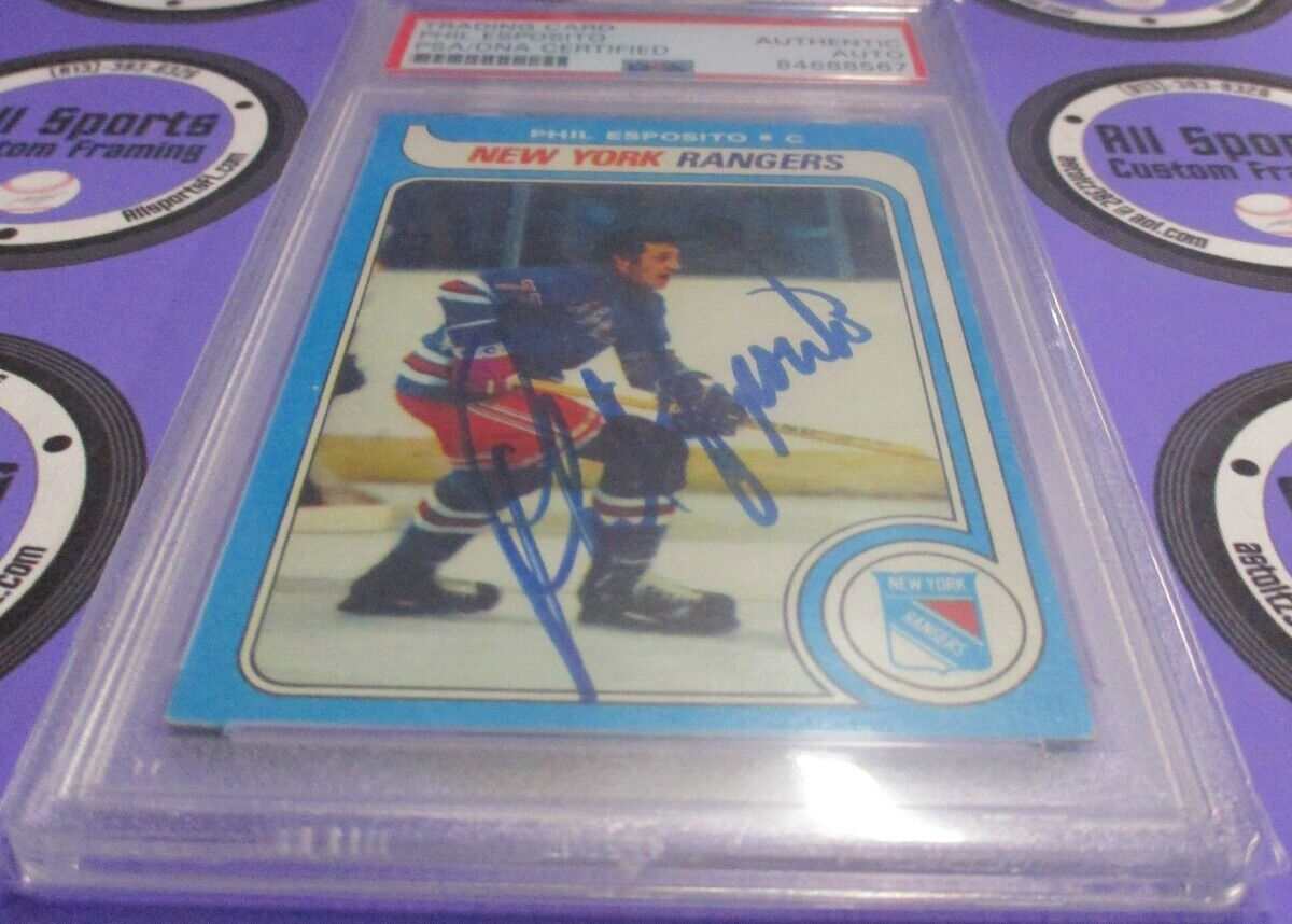 Phil Esposito Rangers Autographed Signed 1979-80 Topps Card PSA Slab #84688567