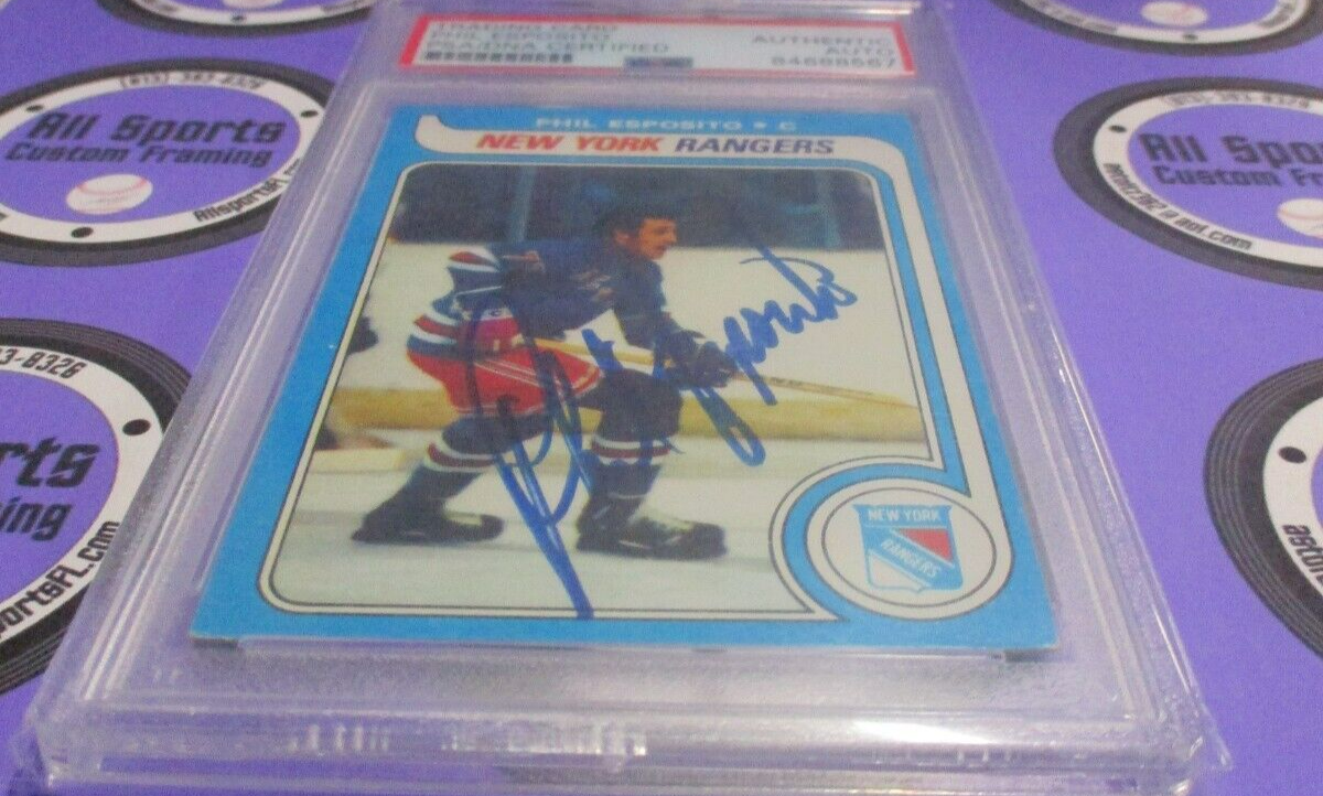 Phil Esposito Rangers Autographed Signed 1979-80 Topps Card PSA Slab #84688567