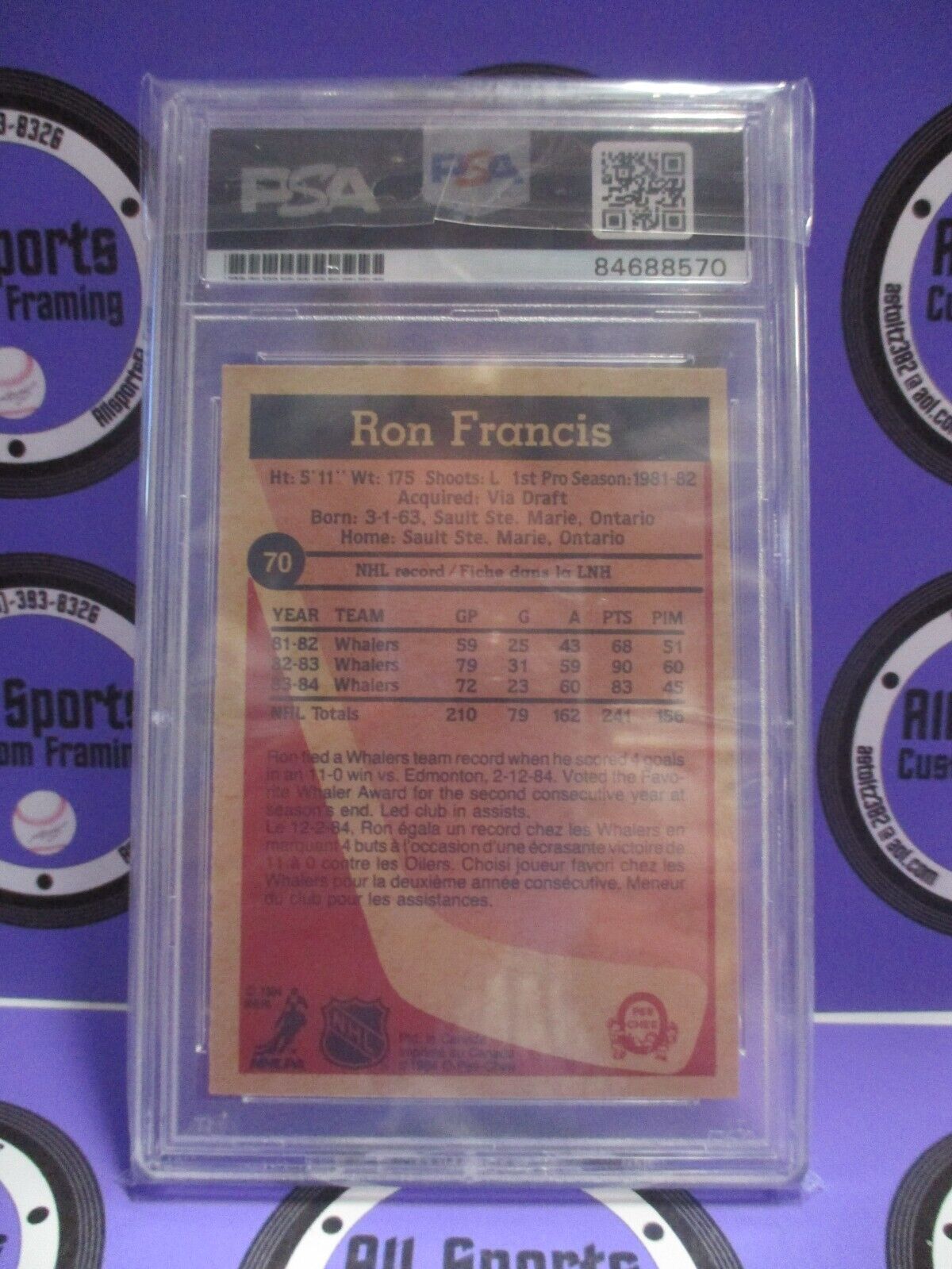 Ron Francis Autographed Signed 1984-85 O-PEE-CHEE Card #70 PSA Slab #84688570