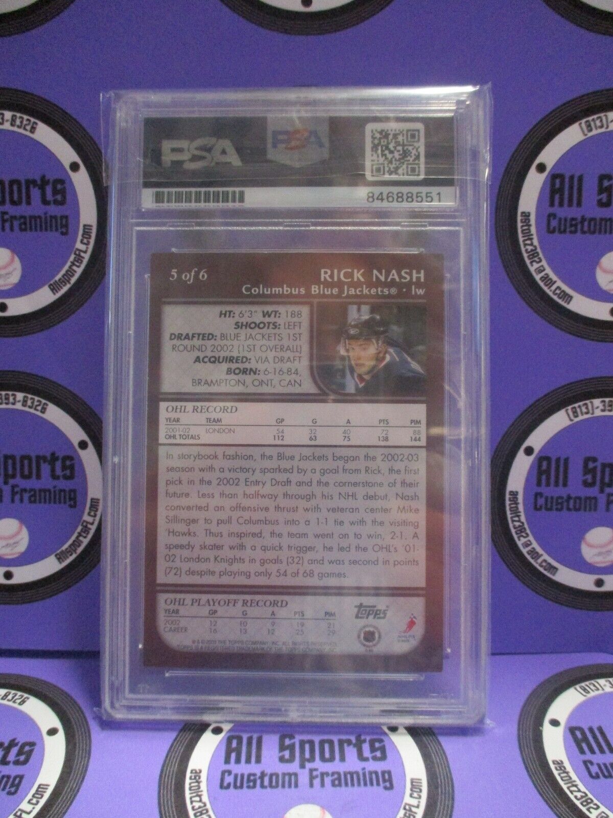 Rick Nash Autographed Signed 2002-03 Topps AS Card #5 of 6 PSA Slab #84758551