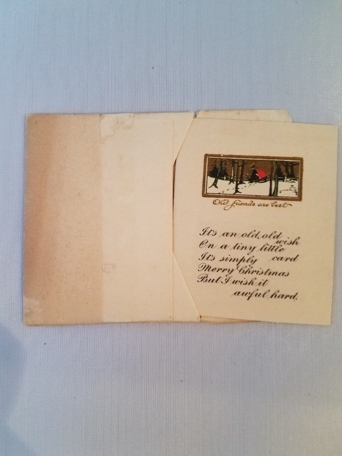 VINTAGE SMALL CHRISTMAS CARD "OLD FRIENDS ARE BEST"