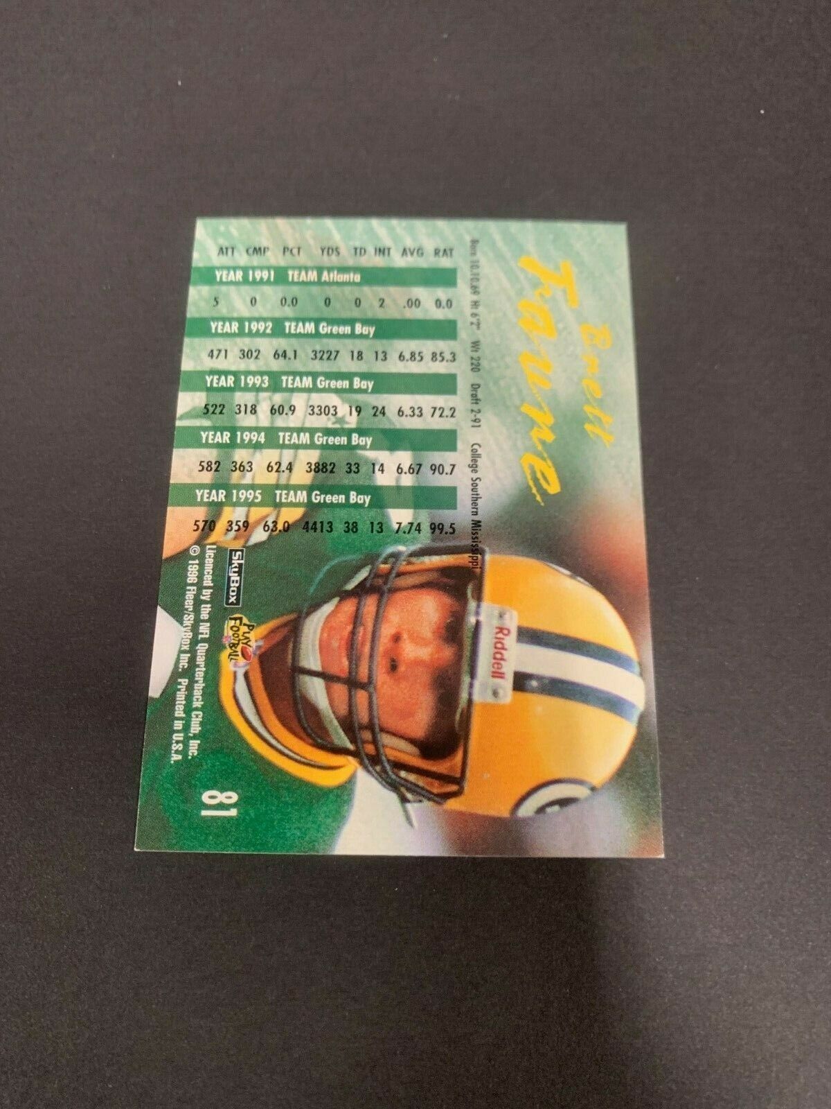 Brett Favre Green Bay Packers 1996 Sky Box Impact Rookie Card #81 In NM MT