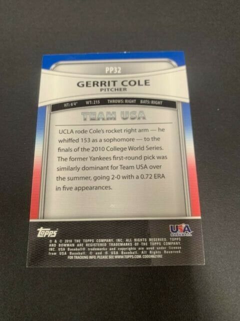 Gerrit Cole Team USA 2010 Bowman Platinum Rookie Card #PP32 In NM MT #PP32