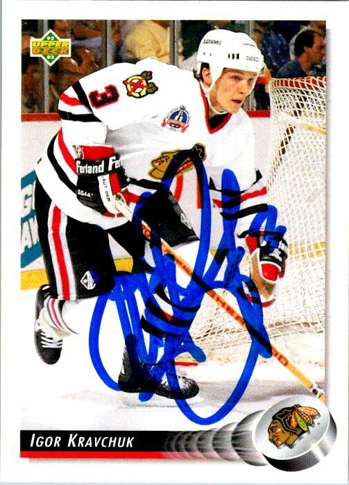 Igor Kravchuk Chicago Blackhawks Hand Signed 1992-93 UD Hockey Card #239 NM