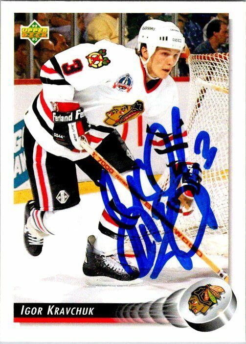 Igor Kravchuk Chicago Blackhawks Hand Signed 1992-93 UD Hockey Card #239 NM