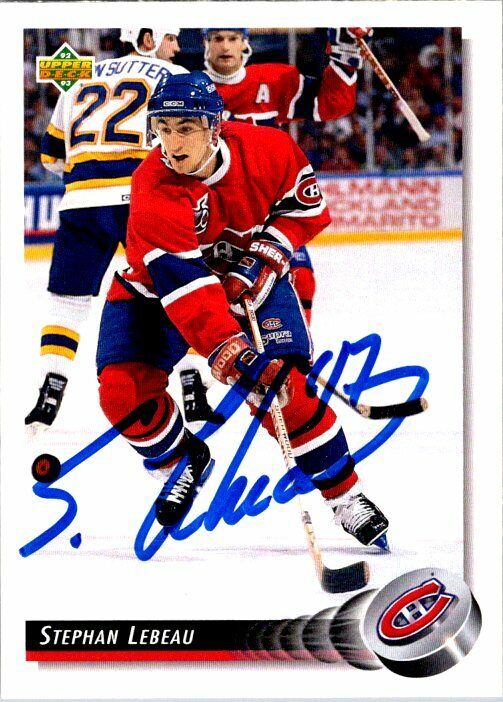 Stephan Lebeau Montreal Canadiens Hand Signed 1992-93 UD Hockey Card #213 NM