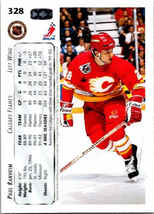 Paul Ranheim Calgary Flames Hand Signed 1992-93 UD Hockey Card #328 NM