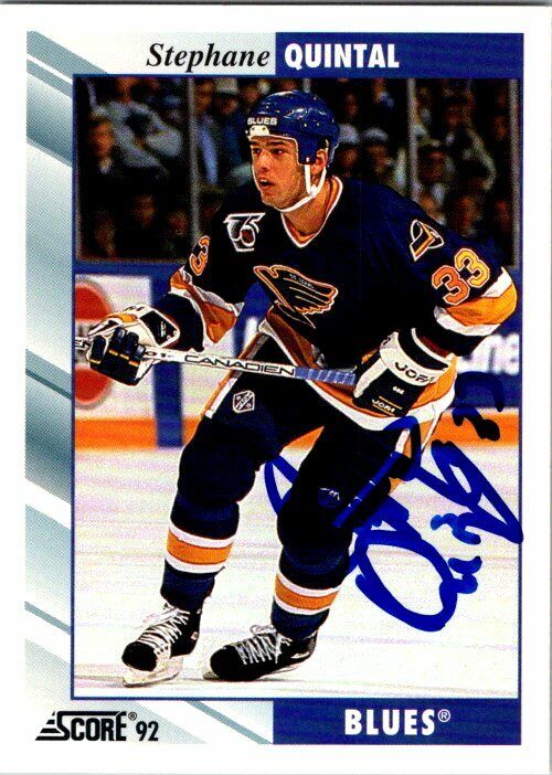 Stephane Quintal St. Louis Blues Hand Signed 1992-93 UD Hockey Card #242 NM