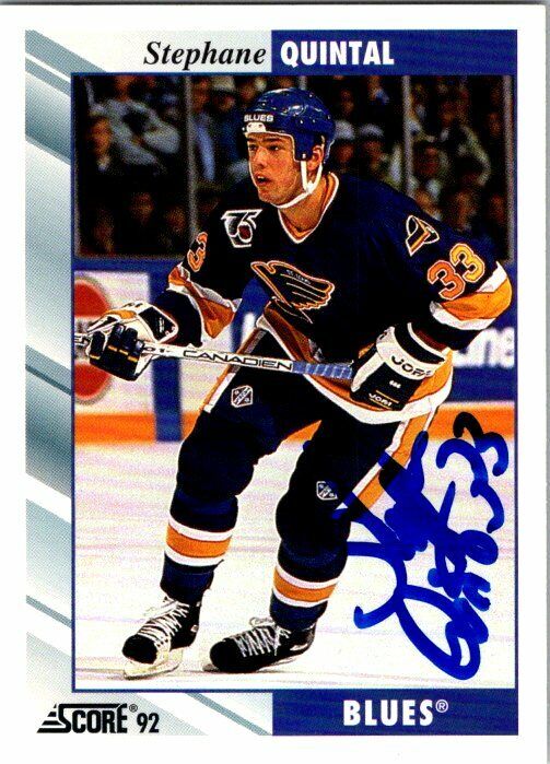 Stephane Quintal St. Louis Blues Hand Signed 1992-93 UD Hockey Card #242 NM