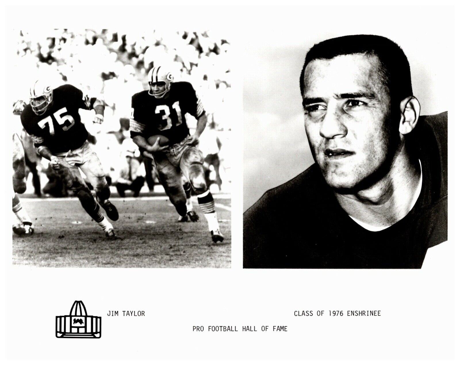 Jim Taylor Pro Football Hall of Fame Unsigned 8x10 B&W Double Photo