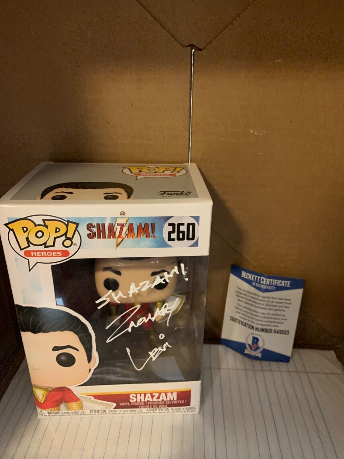 Zachary Levi Signed Funko Pop “Shazam” Certified #260 BECKETT BAS