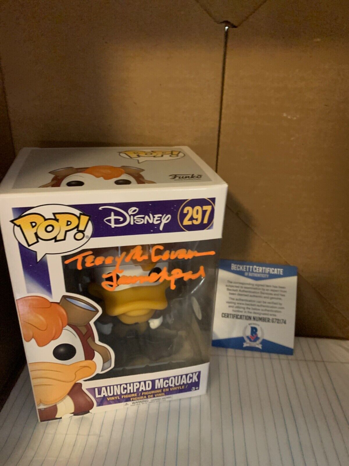 Terry McGovern Signed Lauchpad McQuack Funko Pop Beckett Cert. Disney B