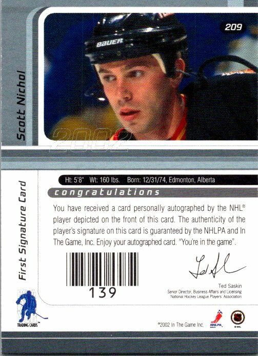 Scott Nichol 2002 Signature Series AutoCard 2015/16 ING Vault 2002 Signed