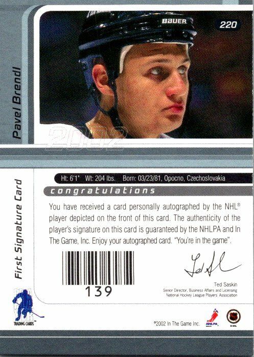 Pavel Brendl 2002 Signature Series AutoCard 2015/16 ING Vault 2002 Signed