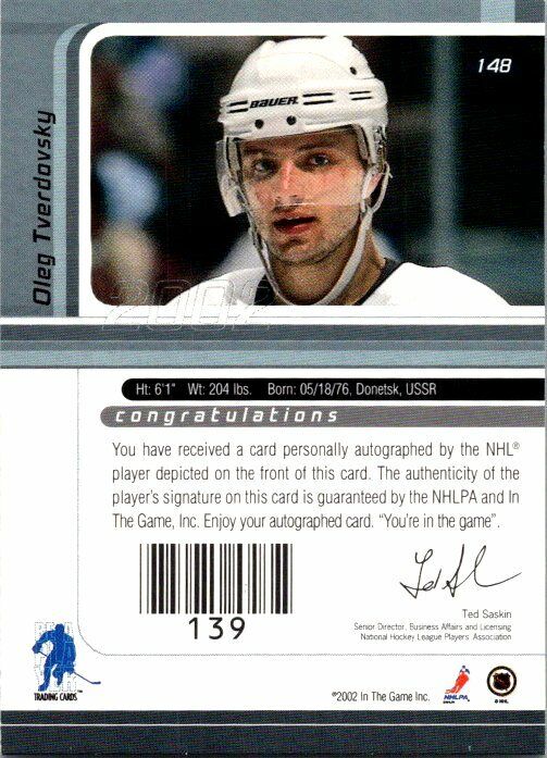 Oleg Tverdovsky 2002 Signature Series AutoCard 2015/16 ING Vault 2002 Signed