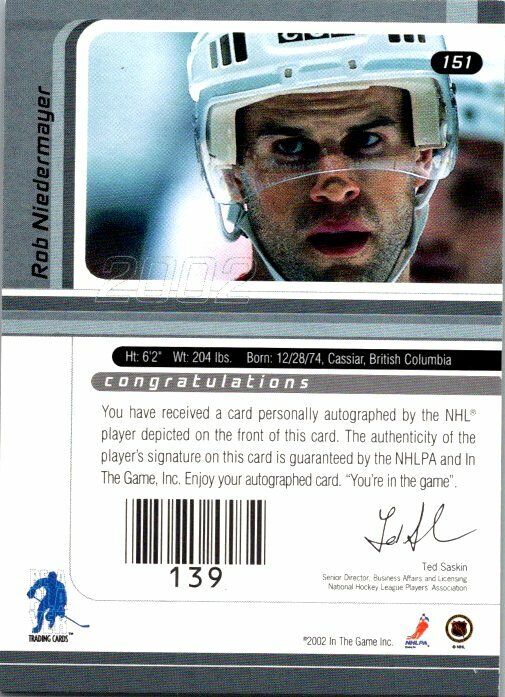 Rob Neidermayer 2002 Signature Series AutoCard 2015/16 ING Vault 2002 Signed