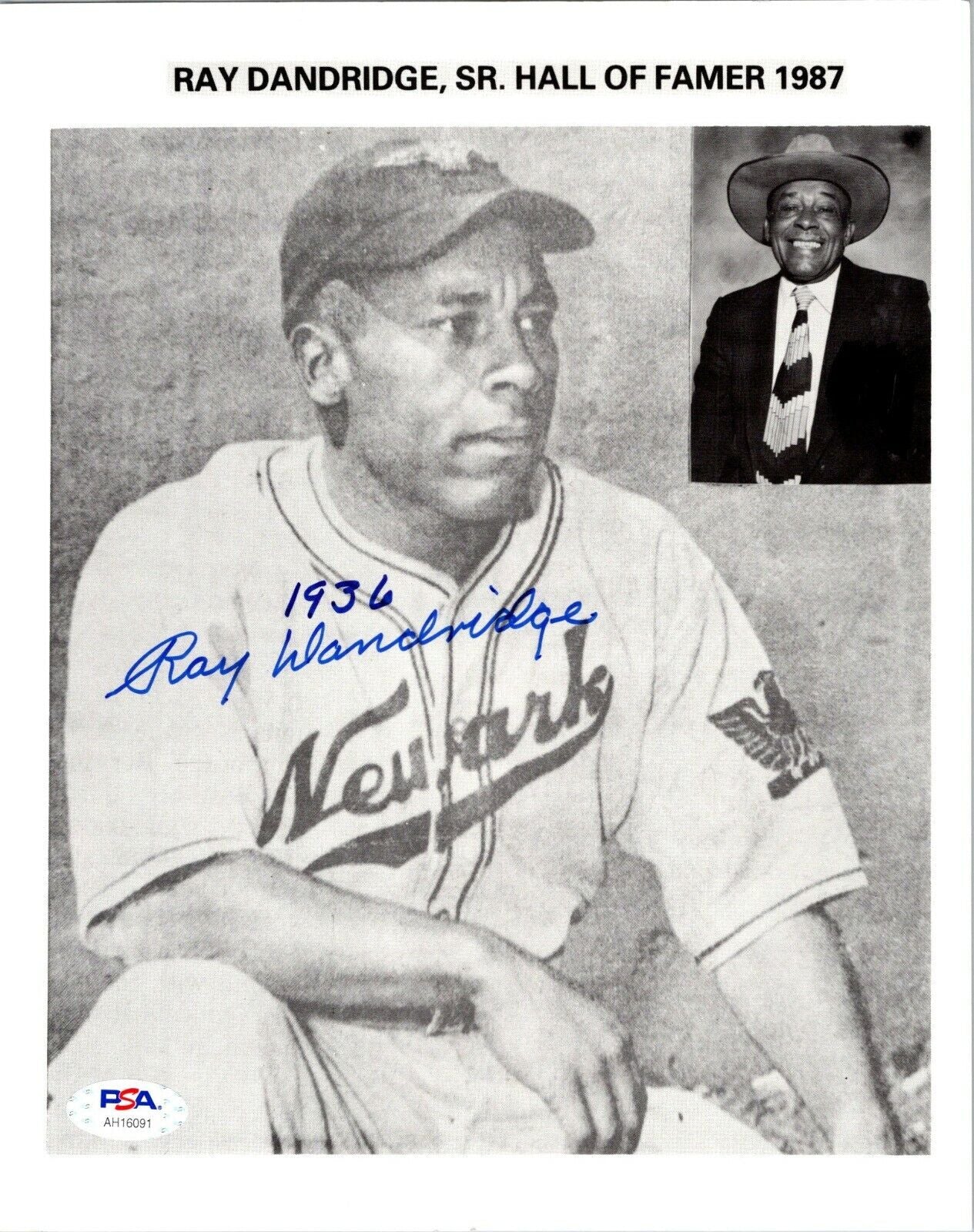 Ray Dandridge Hall Of Famer Newark Signed 8x10 B&W Photo With PSA COA EX