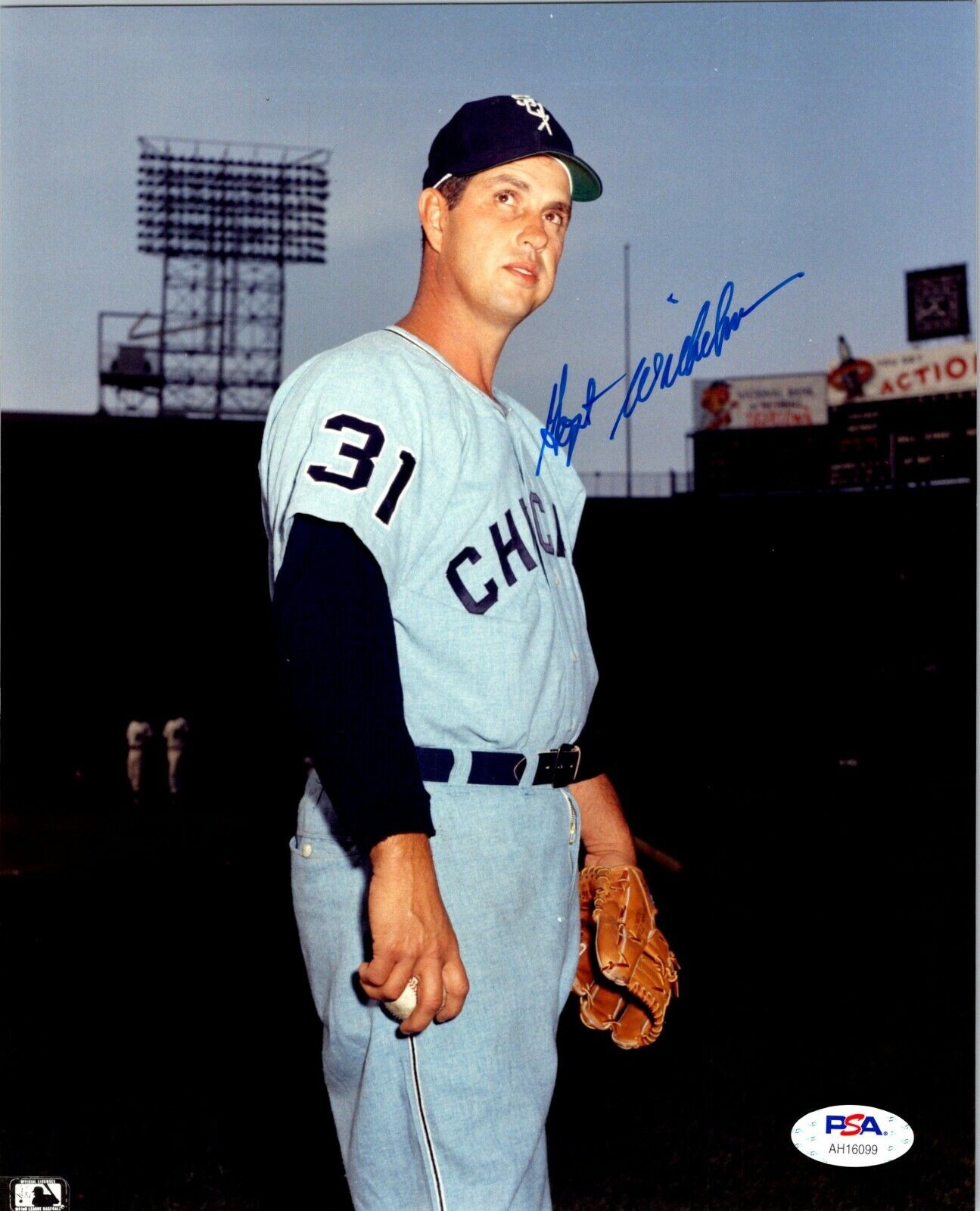 Hoyt Wilhelm HOF Chicago White Sox Signed 8x10 Color Photo With PSA COA VG