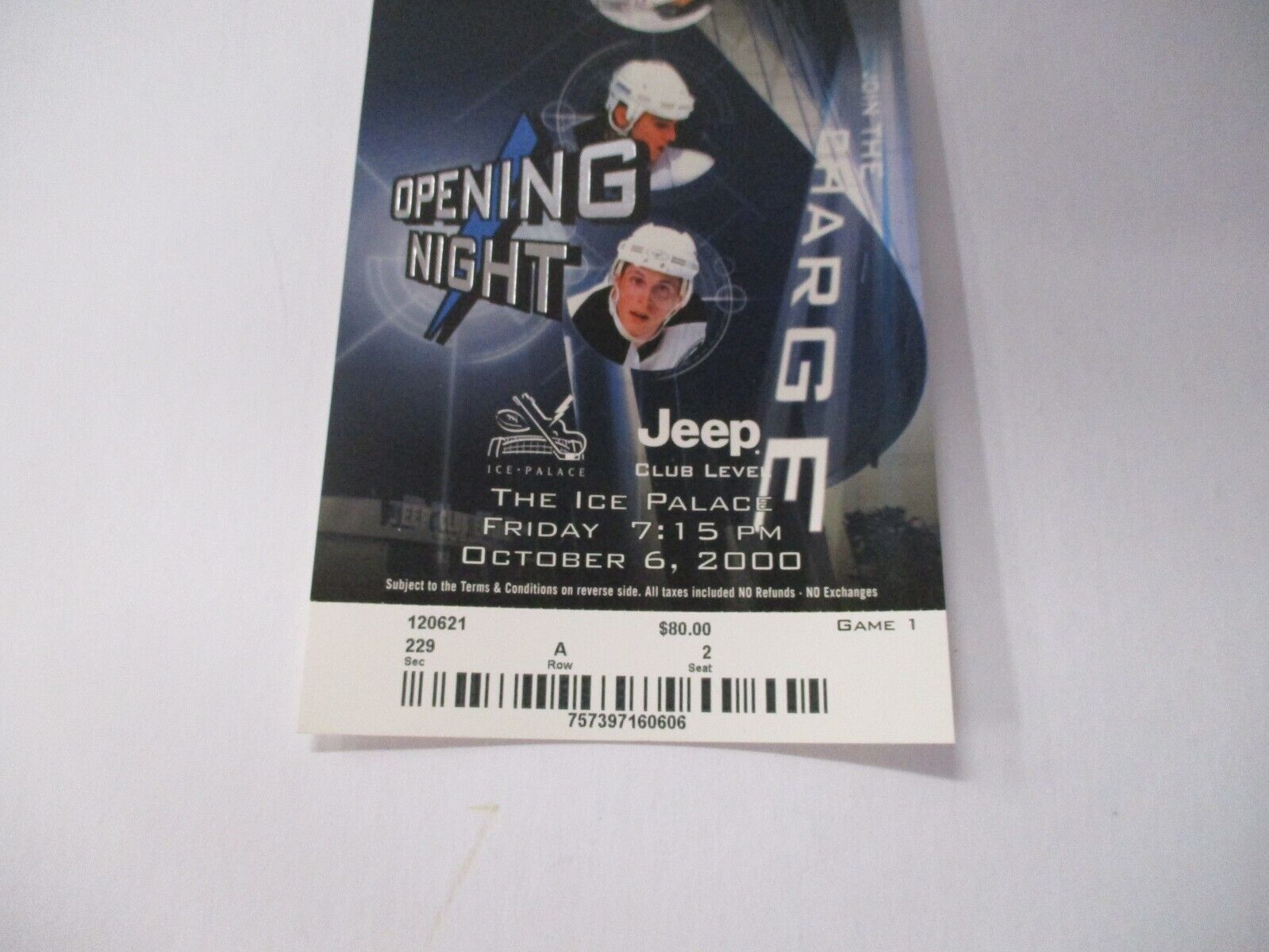 Tampa Bay Lightning 2000 Opening Night Ticket Featuring Lecavalier With Holder