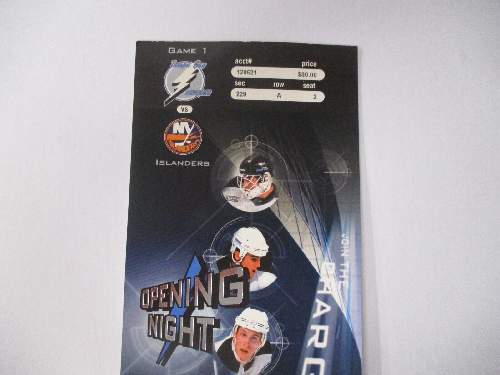 Tampa Bay Lightning 2000 Opening Night Ticket Featuring Lecavalier With Holder