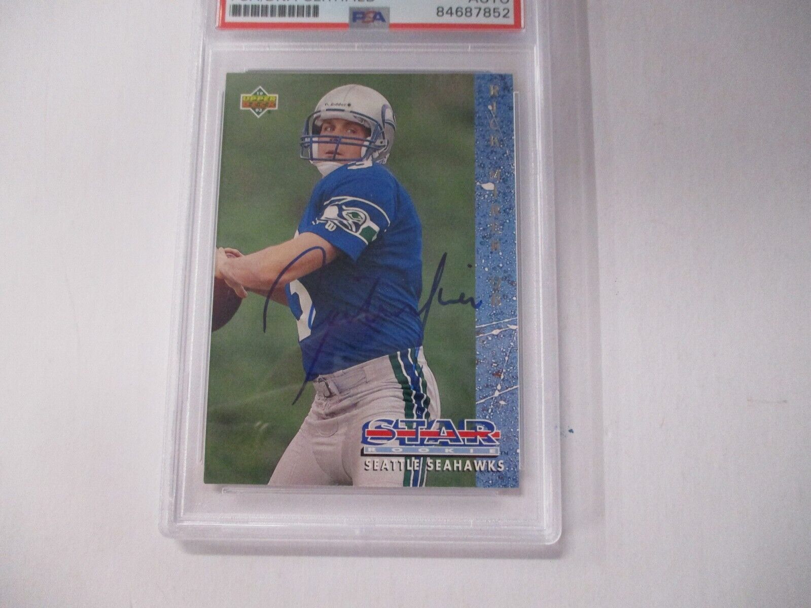 Rick Mirer Seattle Seahawks Autographed 1993 Upper Deck Rookie Card #3 PSA Slab