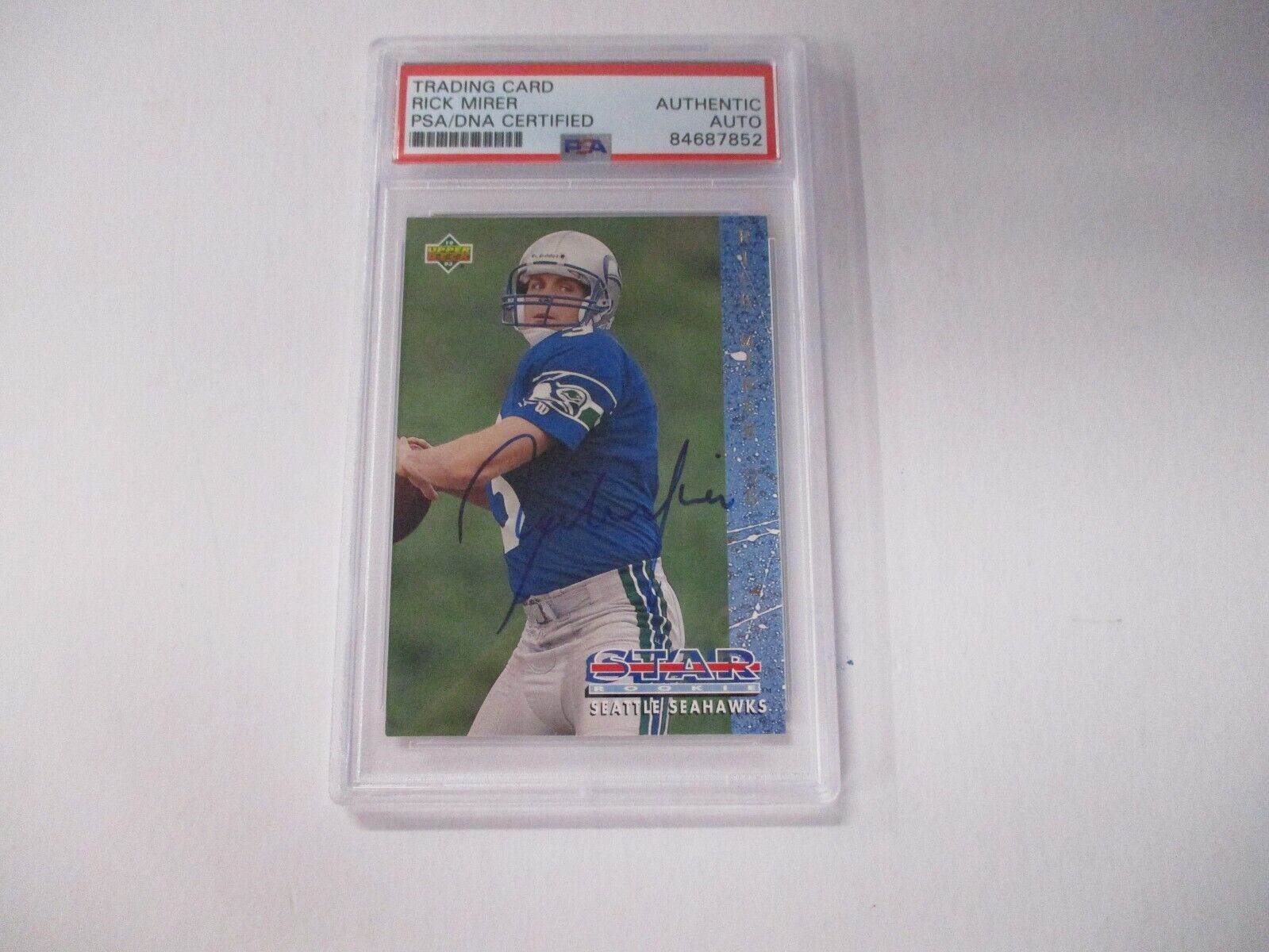 Rick Mirer Seattle Seahawks Autographed 1993 Upper Deck Rookie Card #3 PSA Slab