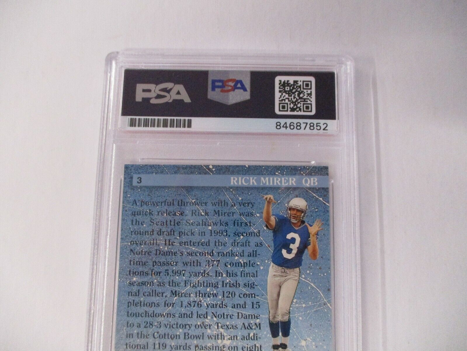 Rick Mirer Seattle Seahawks Autographed 1993 Upper Deck Rookie Card #3 PSA Slab