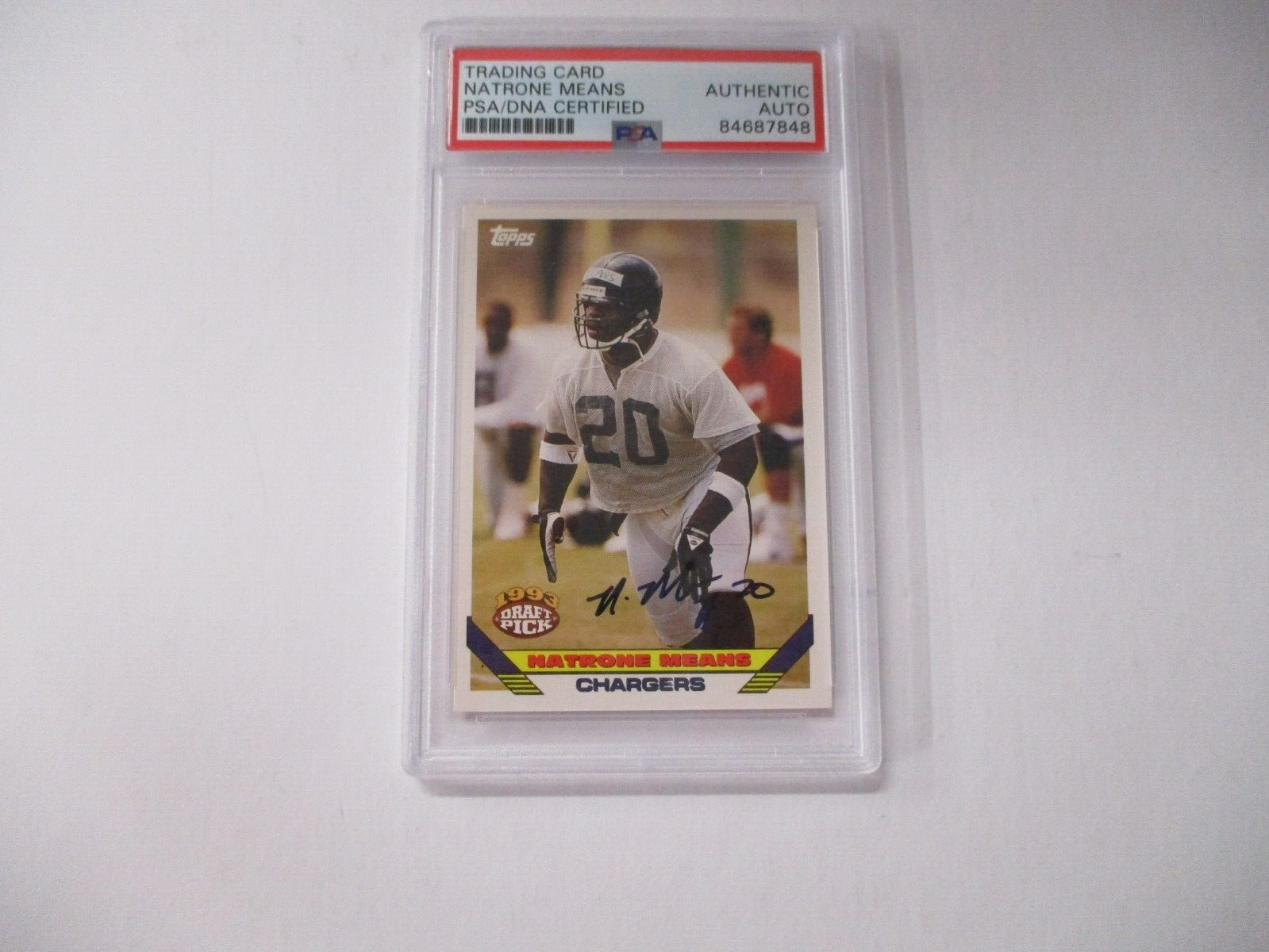 Natrone Means Chargers NFL Autographed 1993 Topps Rookie Card #243 PSA Slab