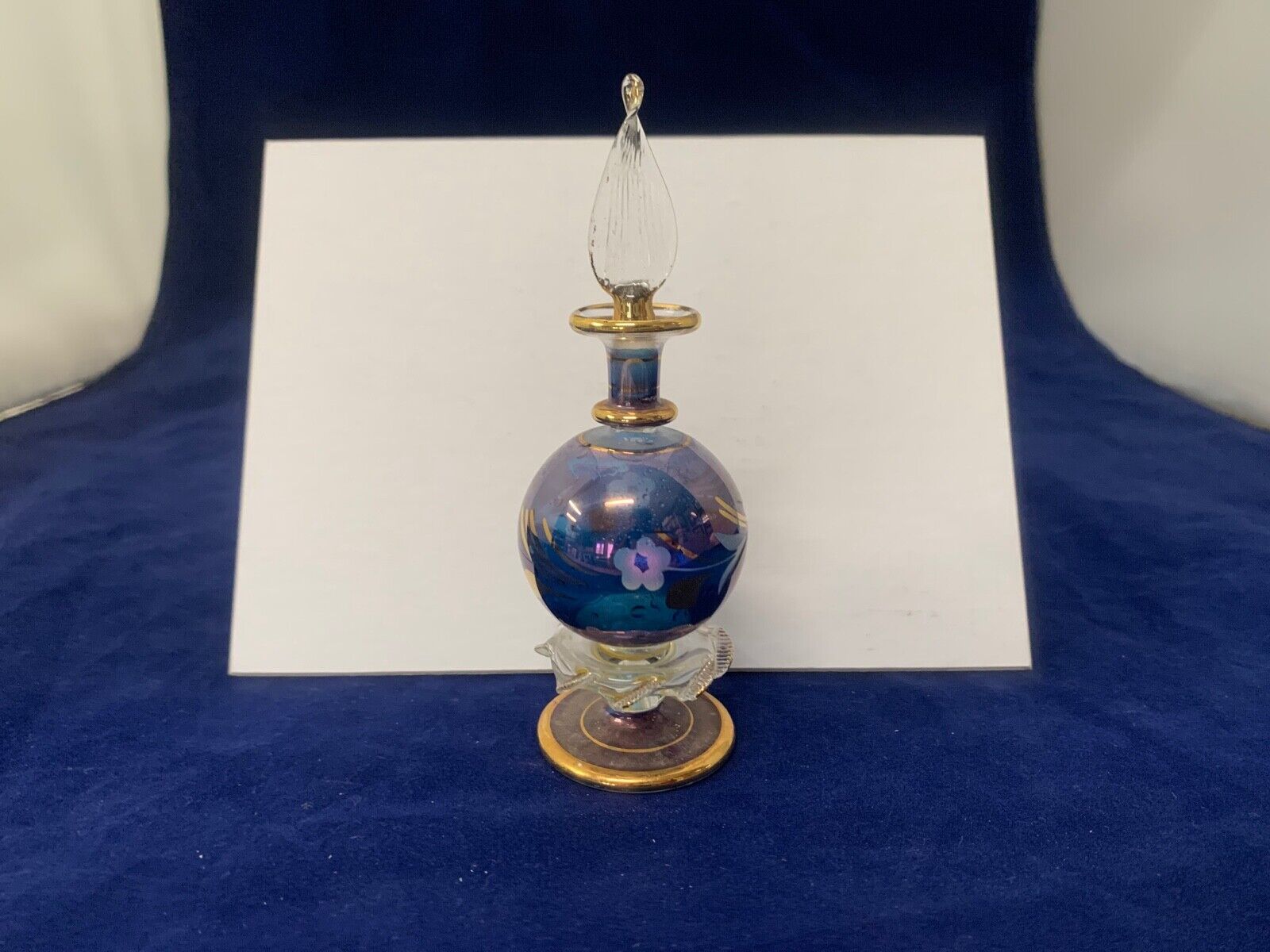 Vintage Glass Perfume Bottle with Glass Top and Flower Design Holds Perfume