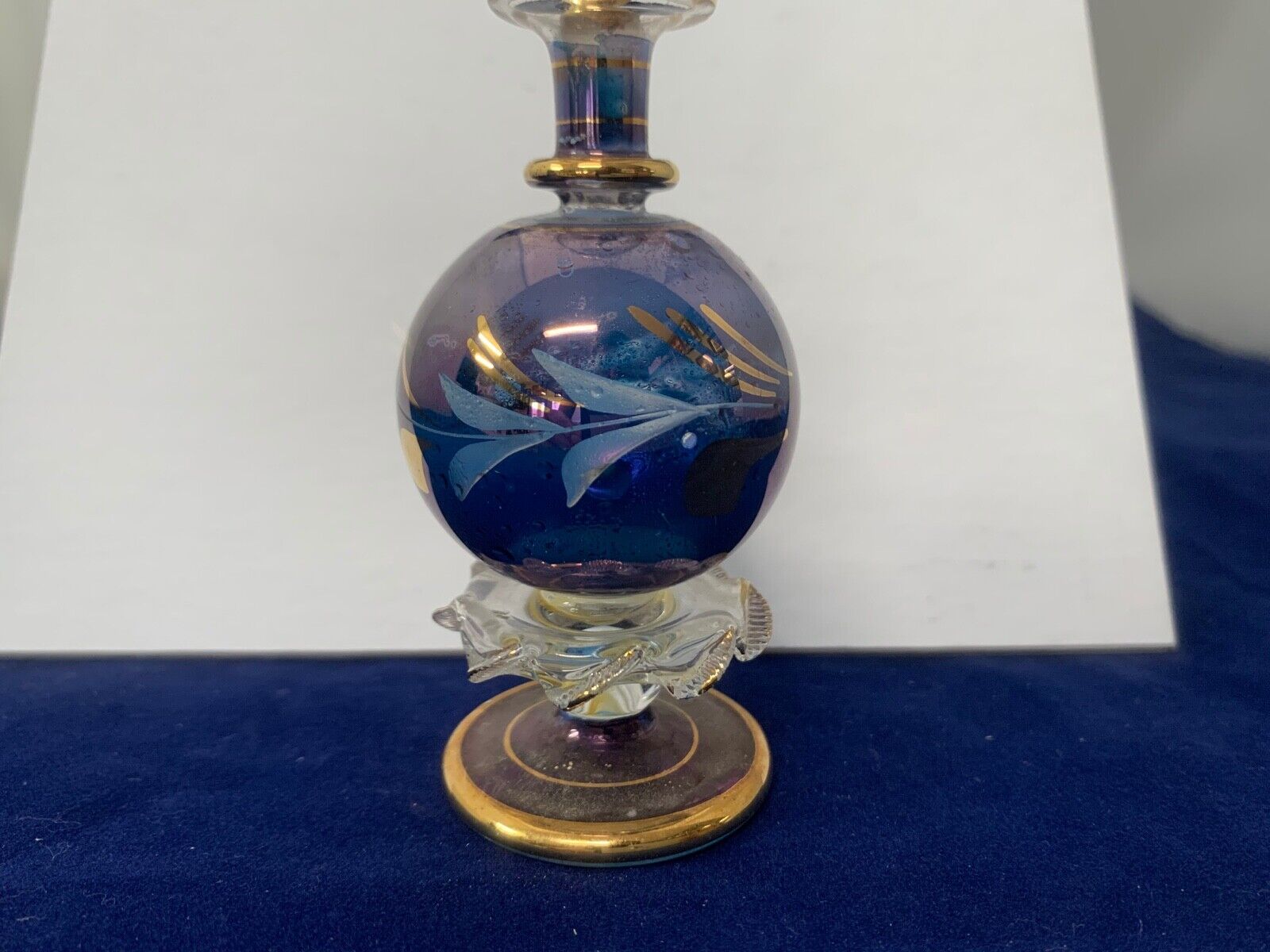 Vintage Glass Perfume Bottle with Glass Top and Flower Design Holds Perfume