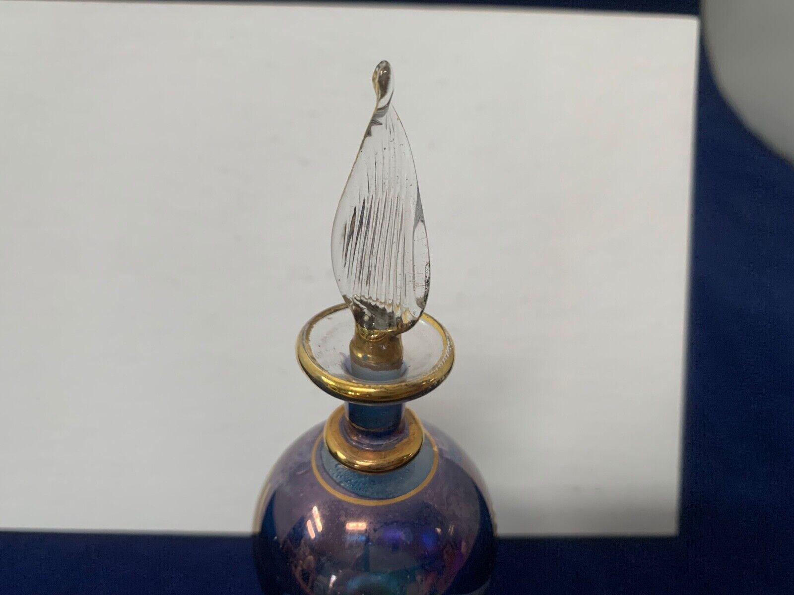 Vintage Glass Perfume Bottle with Glass Top and Flower Design Holds Perfume