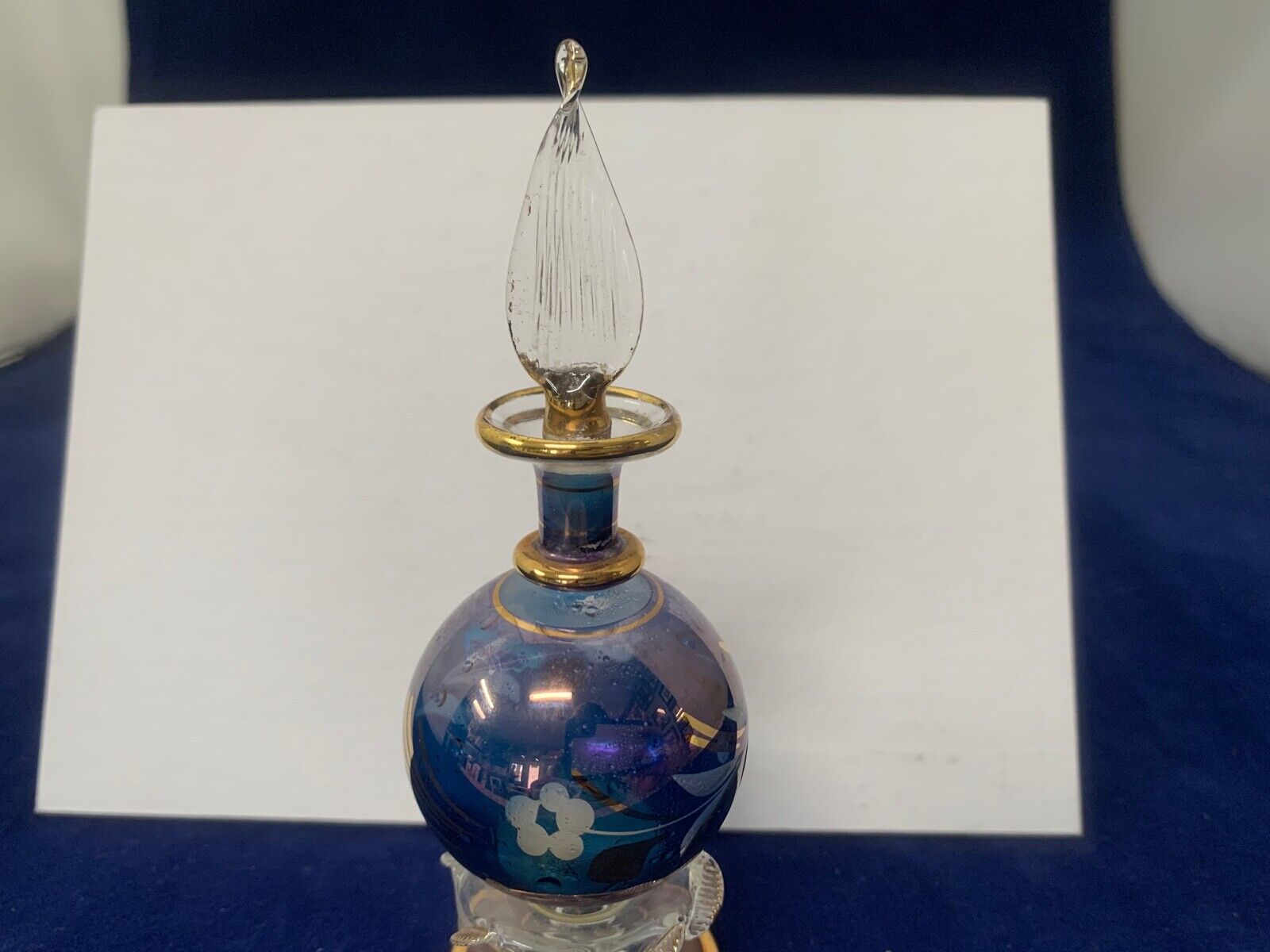 Vintage Glass Perfume Bottle with Glass Top and Flower Design Holds Perfume