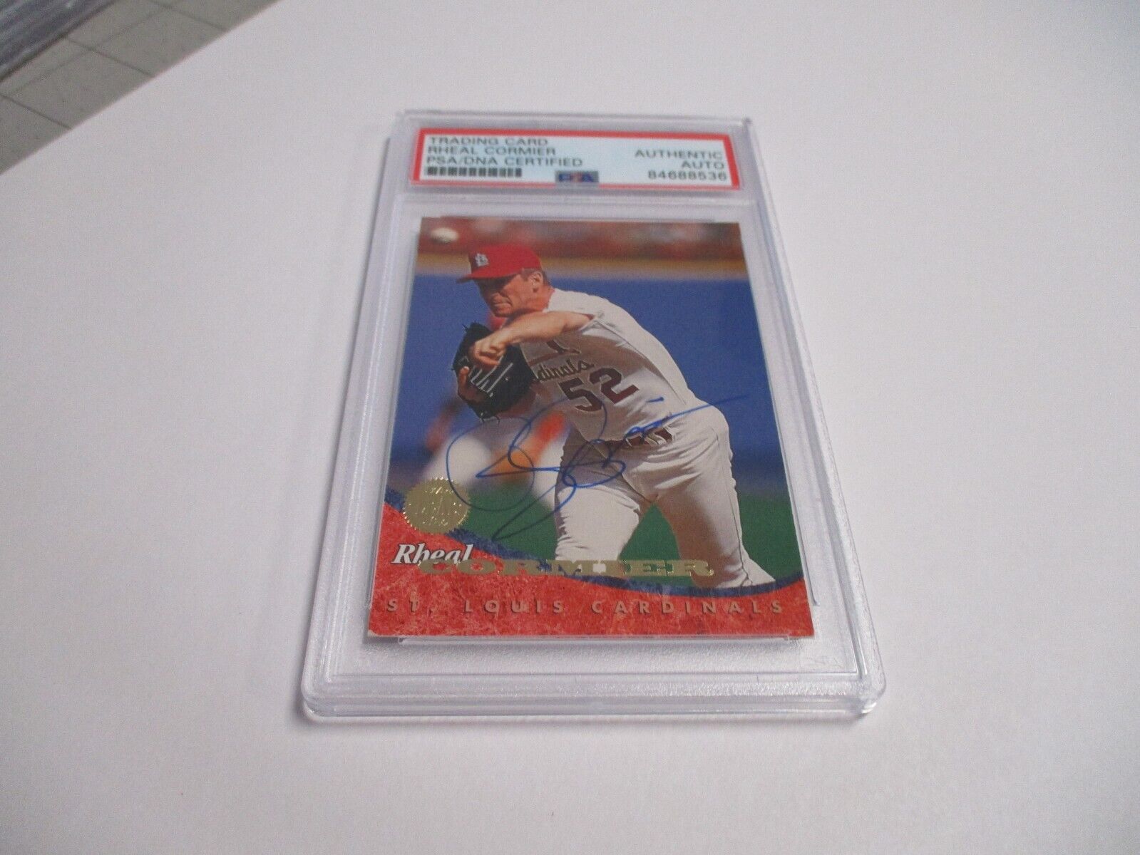 Rheal Cormier Cardinals Autographed 1994 Leaf Baseball Card #110 PSA Slab