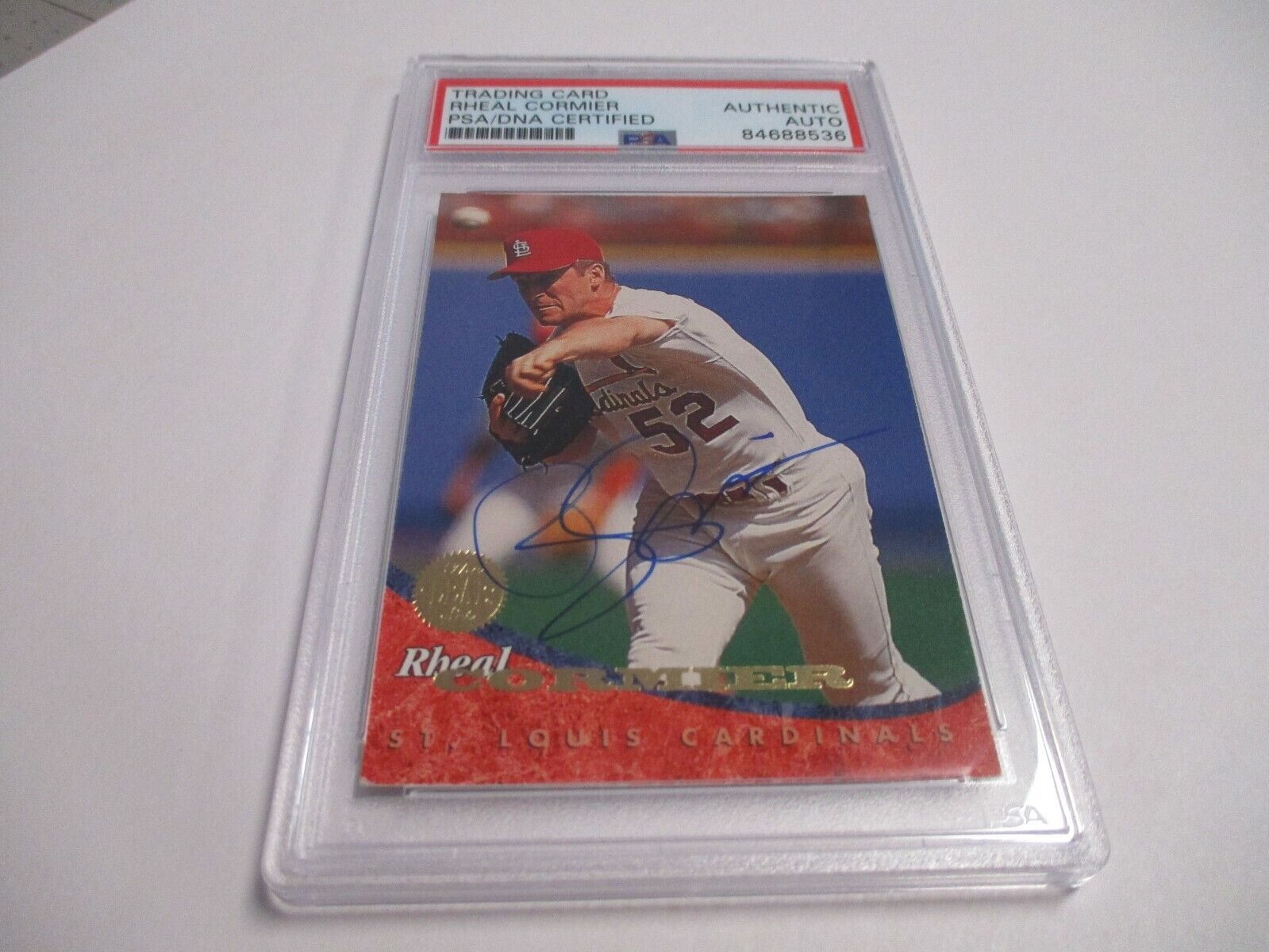 Rheal Cormier Cardinals Autographed 1994 Leaf Baseball Card #110 PSA Slab