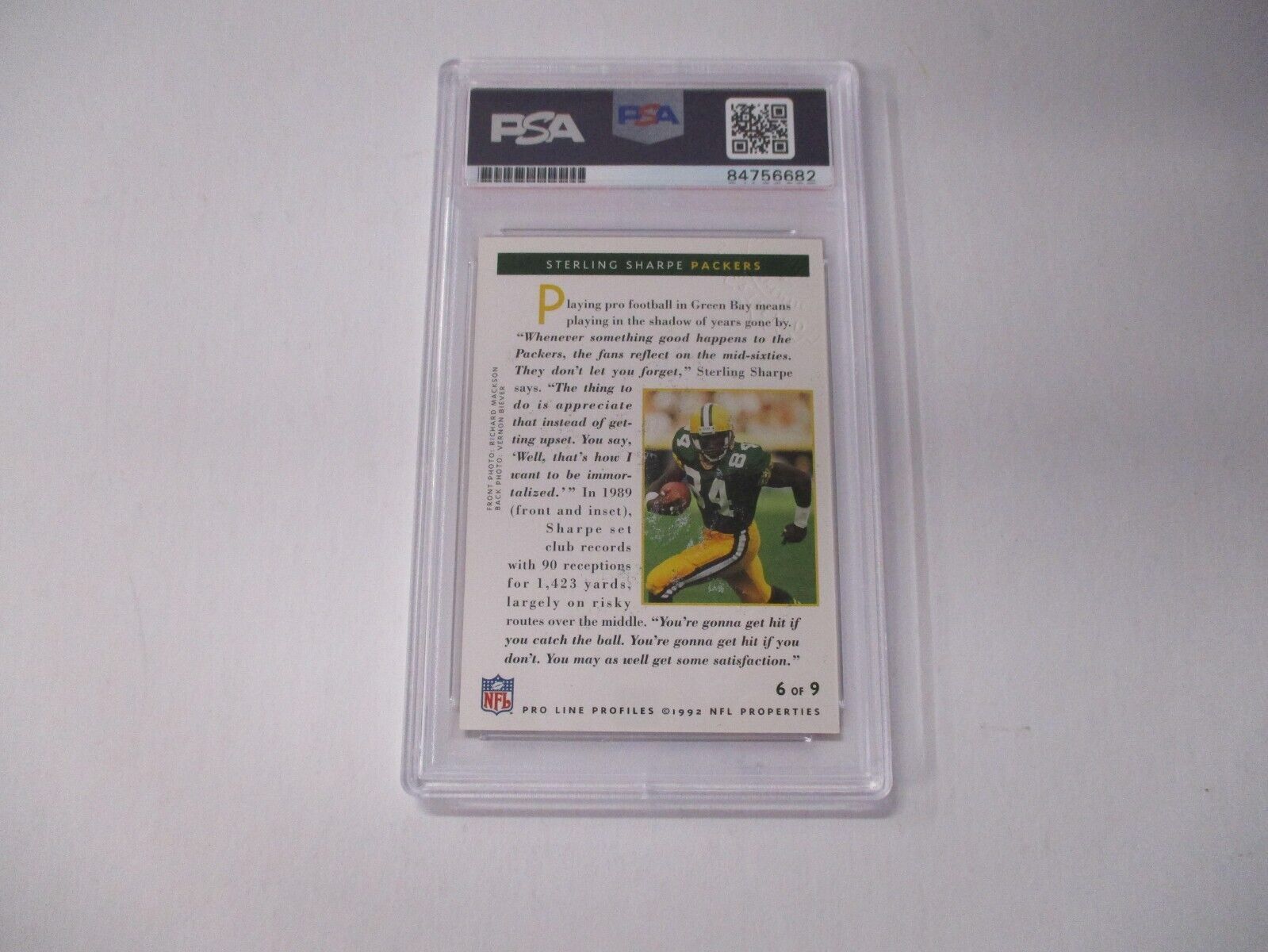 Sterling Sharpe Packers NFL Autographed 1991 PL Football Card #6/9 PSA Slab 2