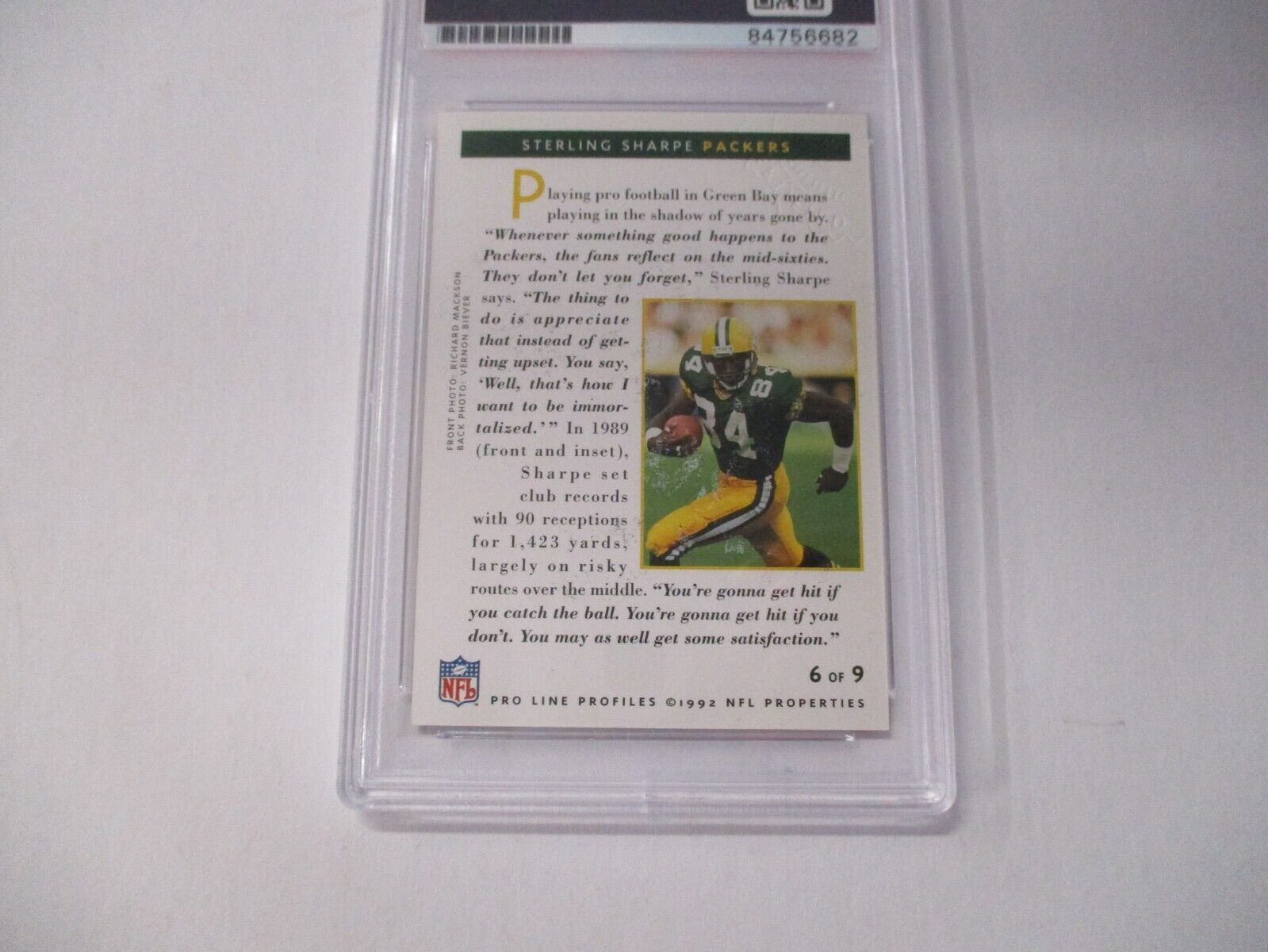 Sterling Sharpe Packers NFL Autographed 1991 PL Football Card #6/9 PSA Slab 2