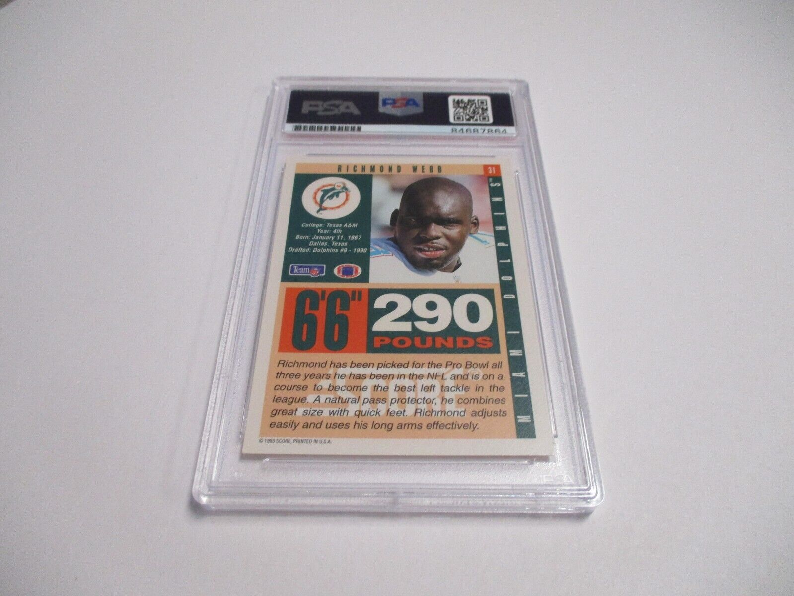 Richmond Webb Miami Dolphins NFL HOF Autographed 1993 Score Card #31 PSA Slab