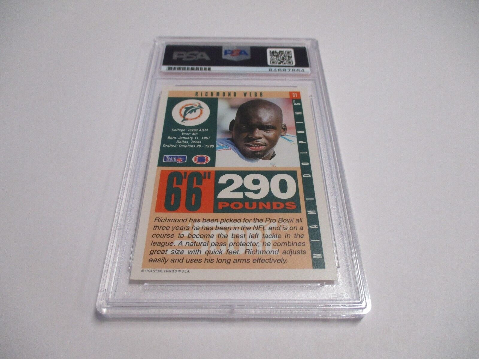 Richmond Webb Miami Dolphins NFL HOF Autographed 1993 Score Card #31 PSA Slab