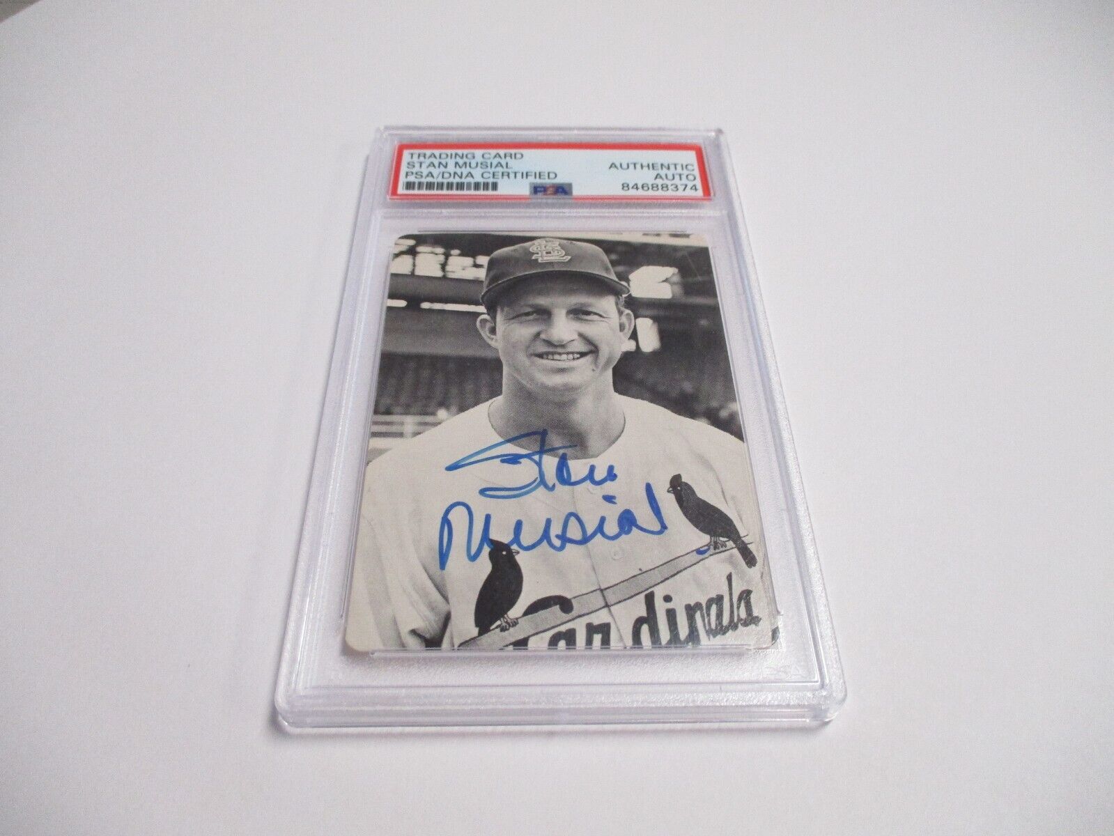 Stan Musial Cardinals MLB Autographed 1982 Baseball Card News Card PSA Slab