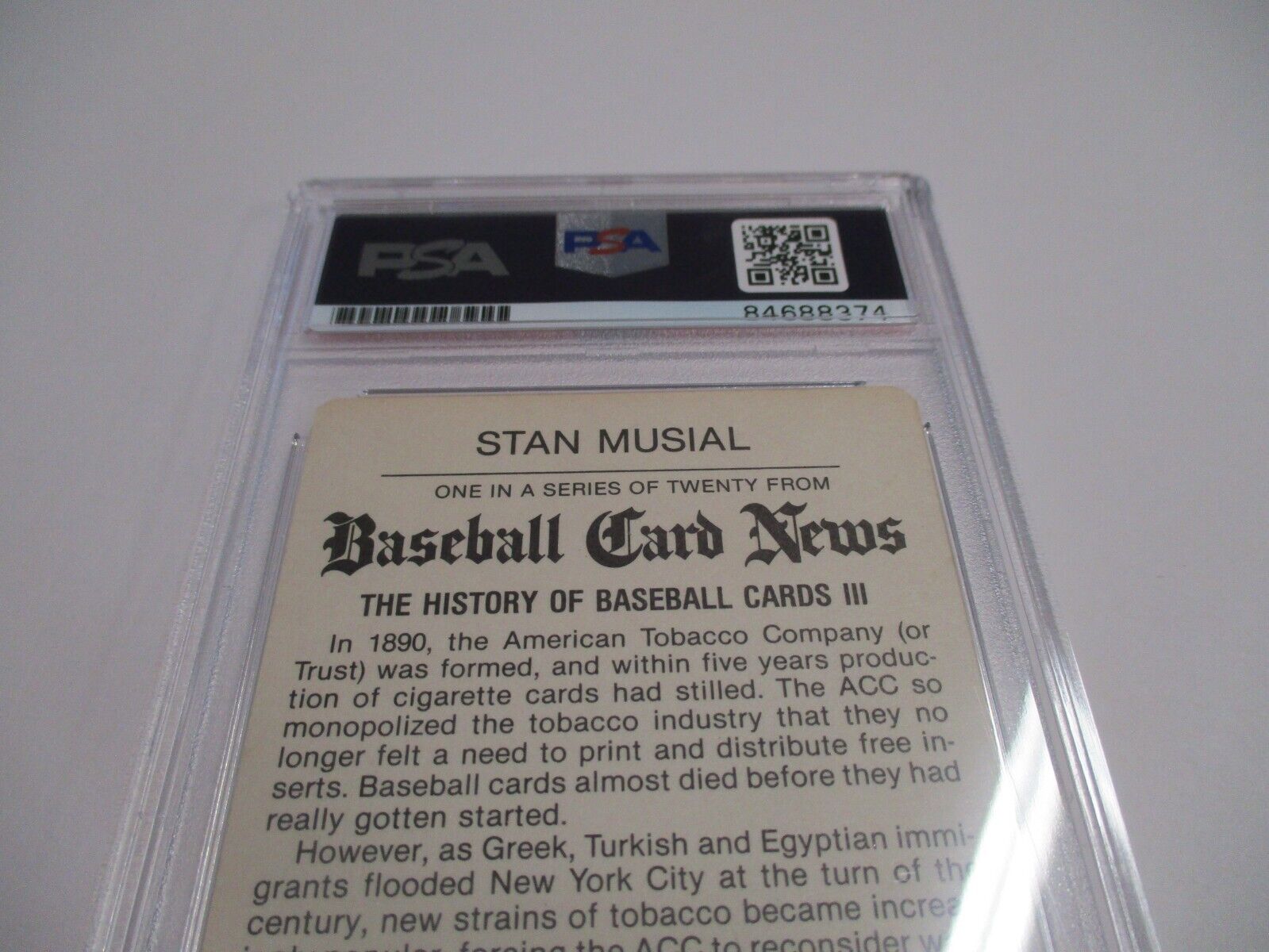 Stan Musial Cardinals MLB Autographed 1982 Baseball Card News Card PSA Slab