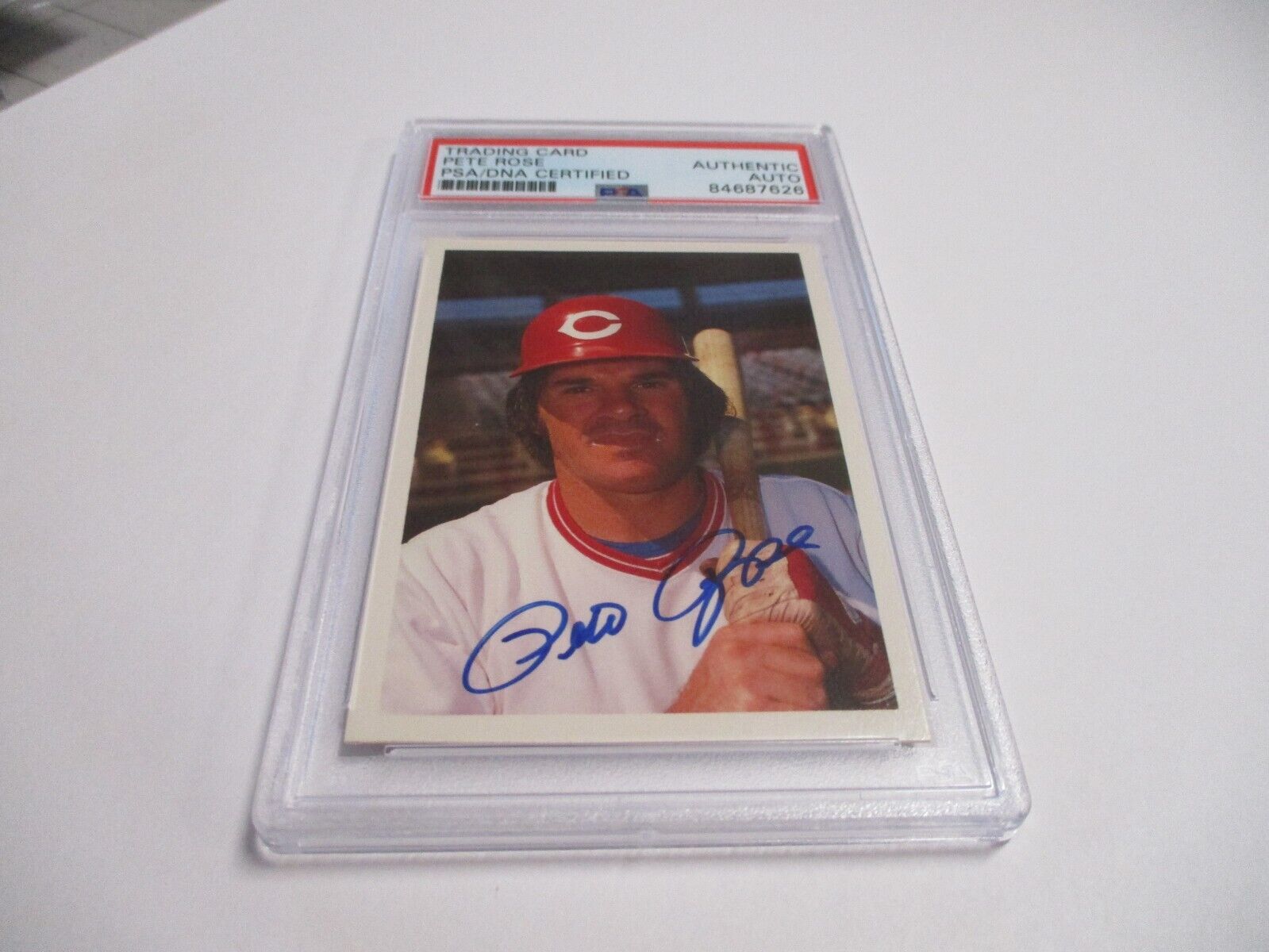 Pete Rose Cincinnati Reds Autographed 1986 Puzzle Back Baseball Card PSA Slab 3