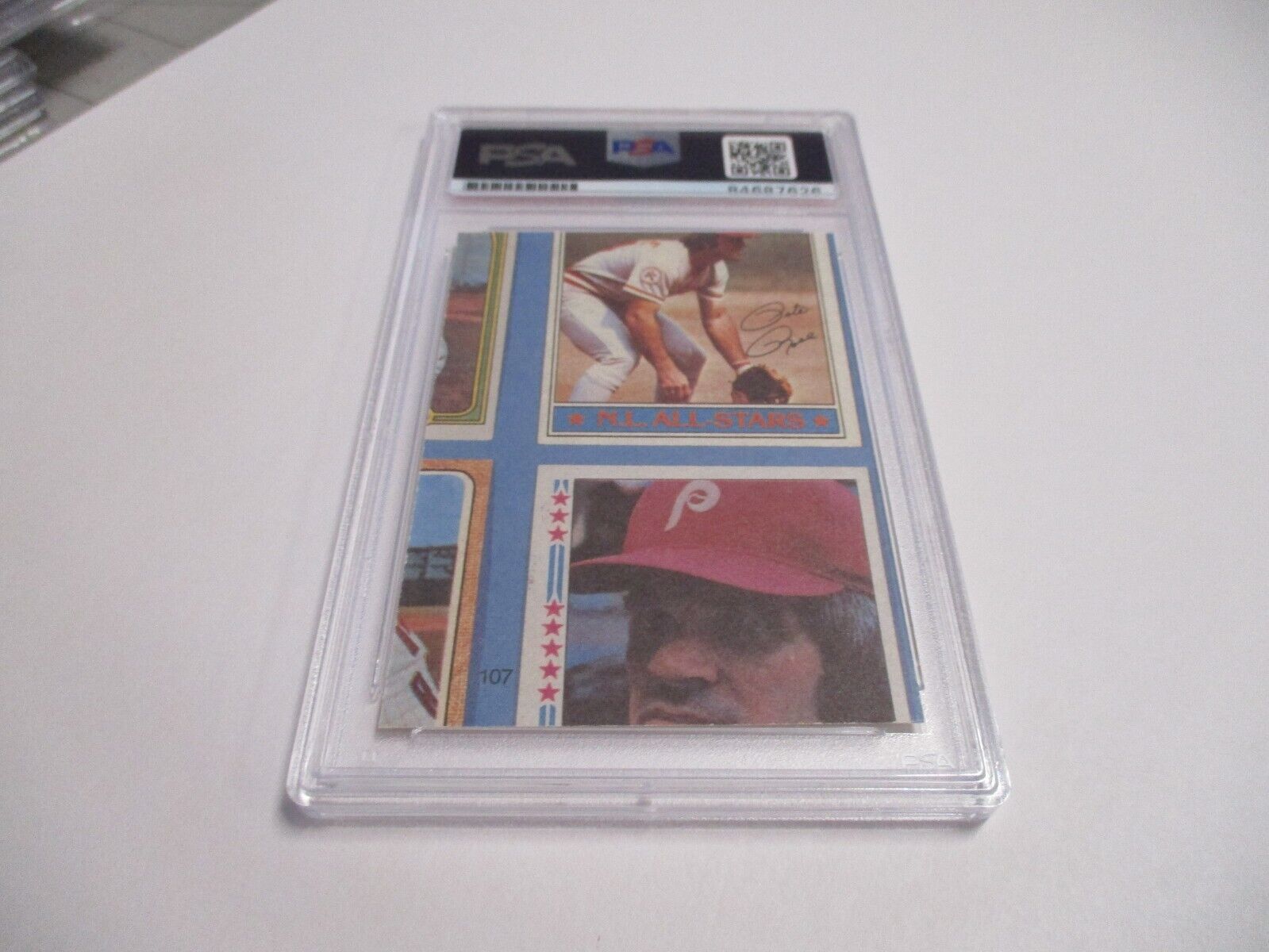 Pete Rose Cincinnati Reds Autographed 1986 Puzzle Back Baseball Card PSA Slab 3