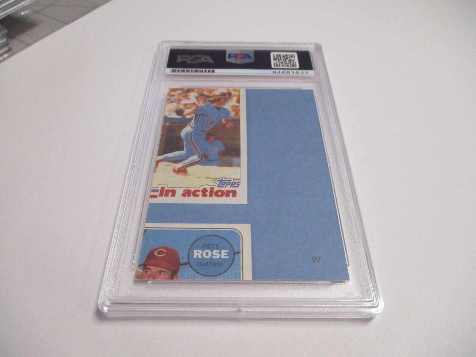 Pete Rose Cincinnati Reds Autographed 1986 Puzzle Back Baseball Card PSA Slab 5