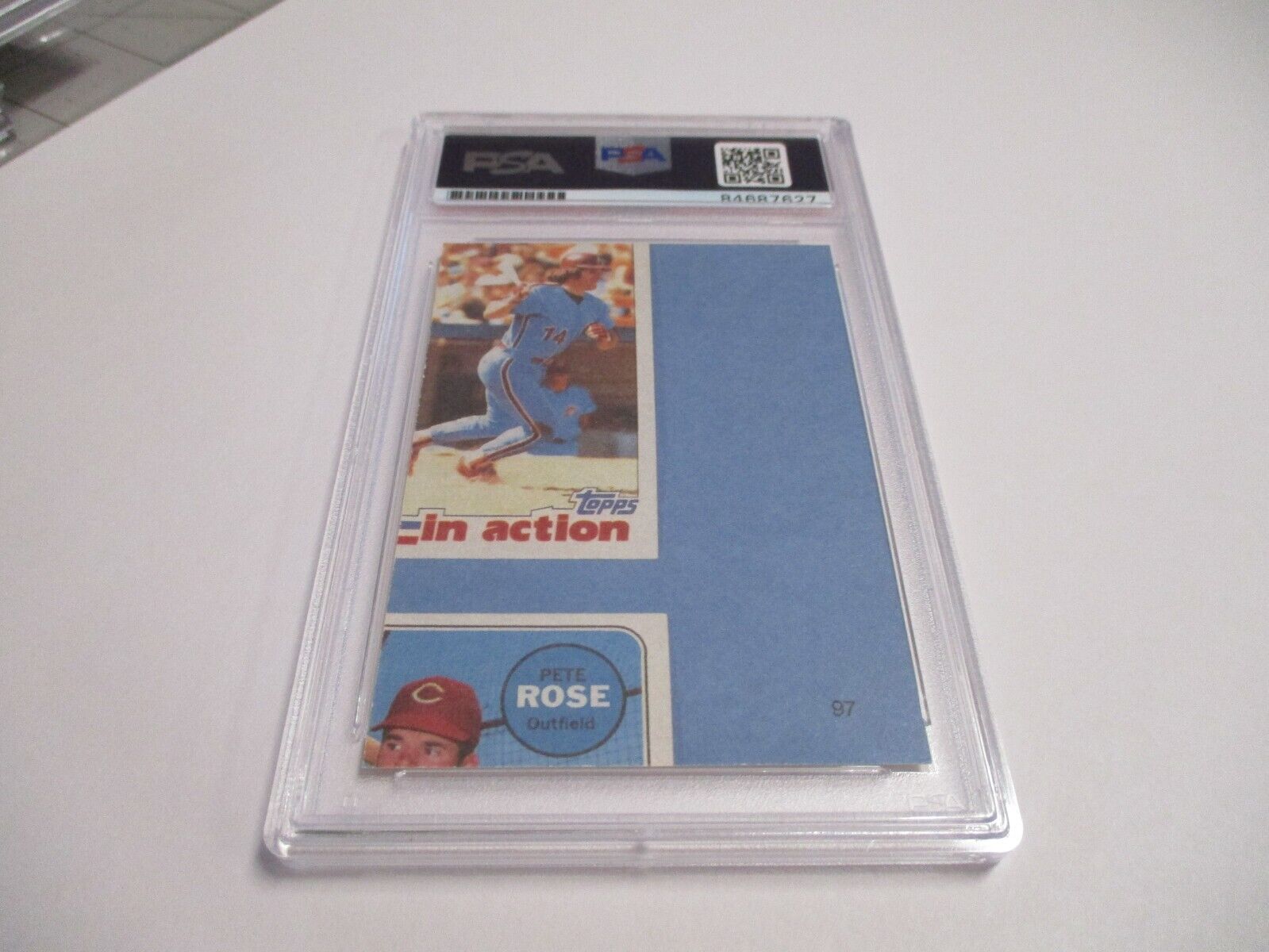 Pete Rose Cincinnati Reds Autographed 1986 Puzzle Back Baseball Card PSA Slab 5