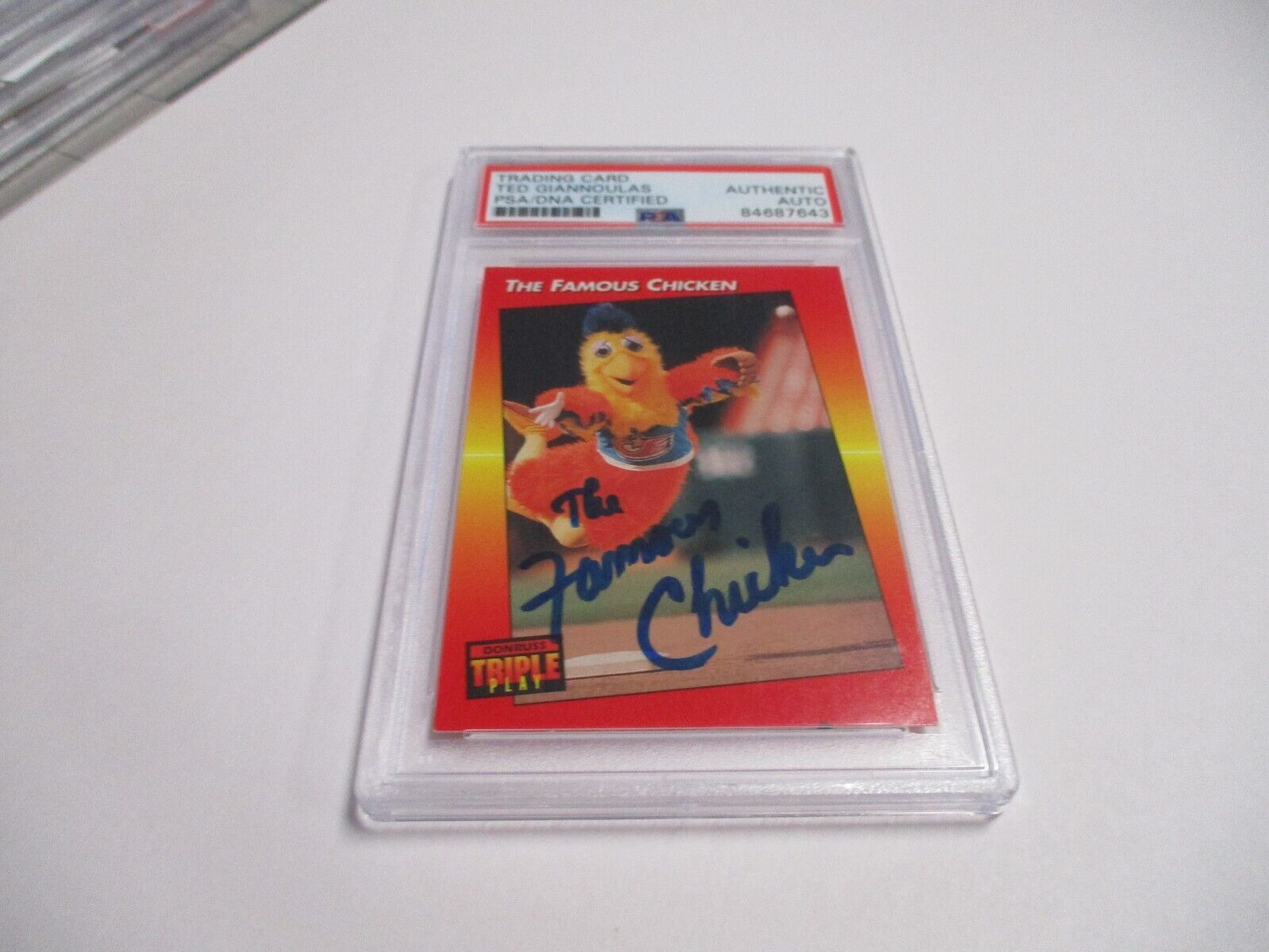 Ted Giannoulas Famous Chicken Autographed 1992 Triple Play Card #138 PSA Slab 2