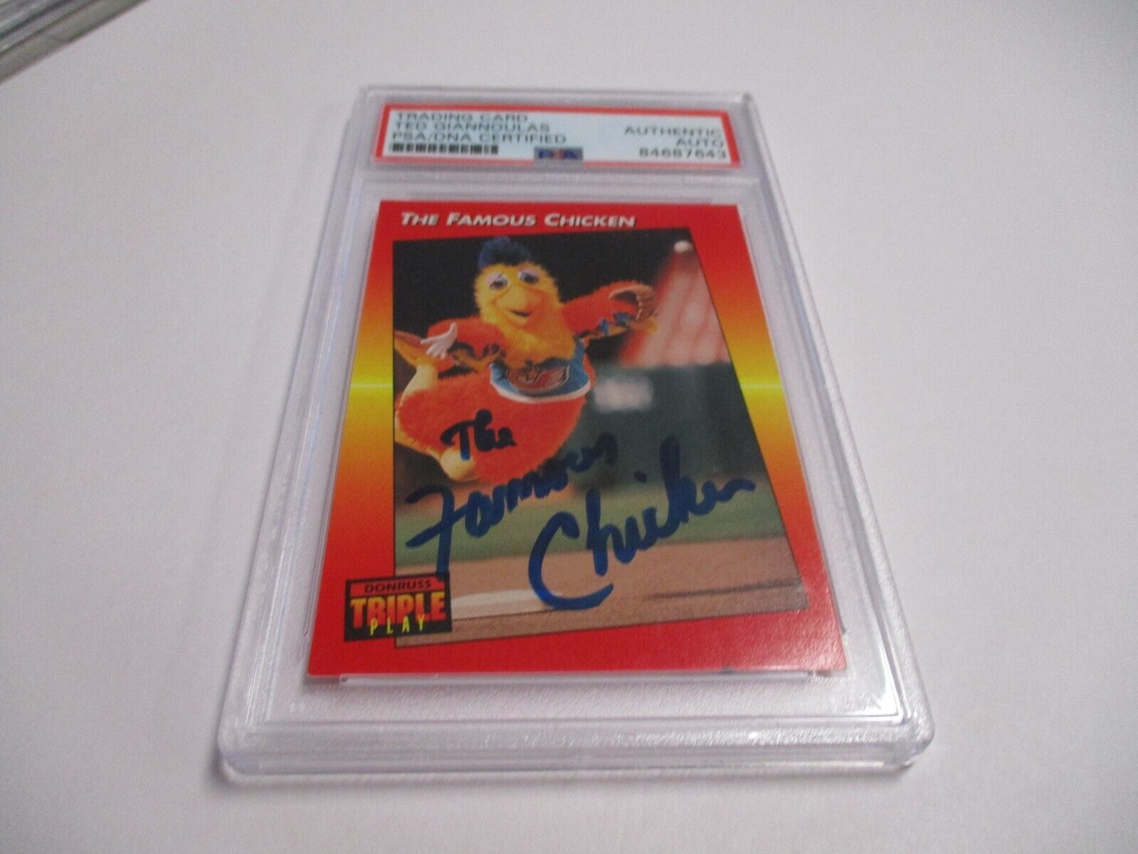 Ted Giannoulas Famous Chicken Autographed 1992 Triple Play Card #138 PSA Slab 2