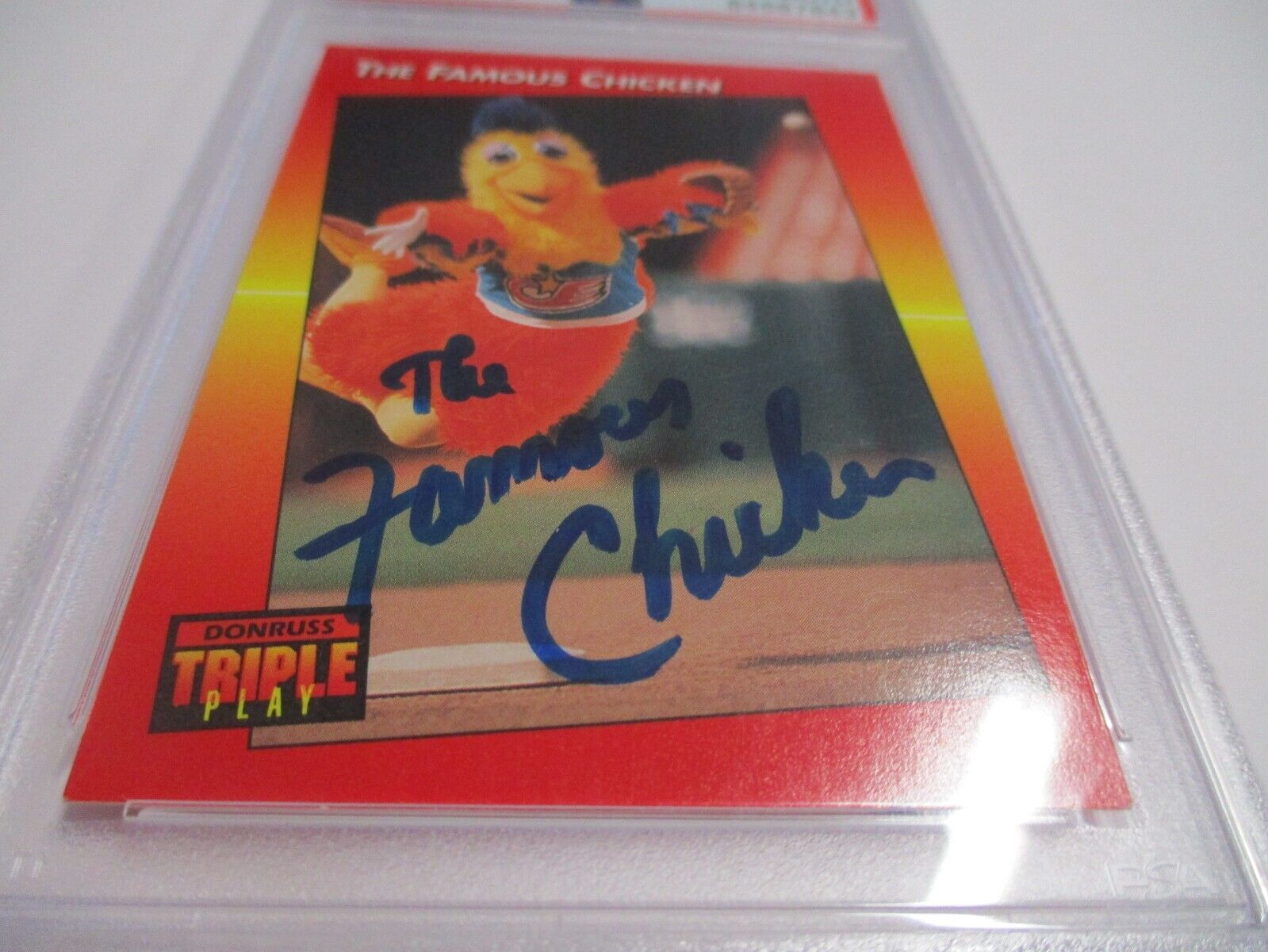 Ted Giannoulas Famous Chicken Autographed 1992 Triple Play Card #138 PSA Slab 2