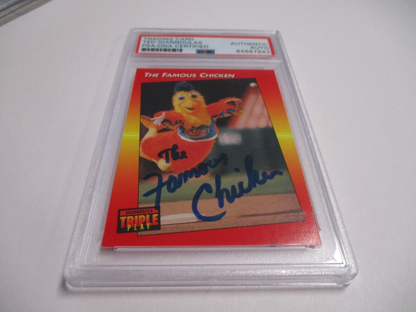 Ted Giannoulas Famous Chicken Autographed 1992 Triple Play Card #138 PSA Slab 2