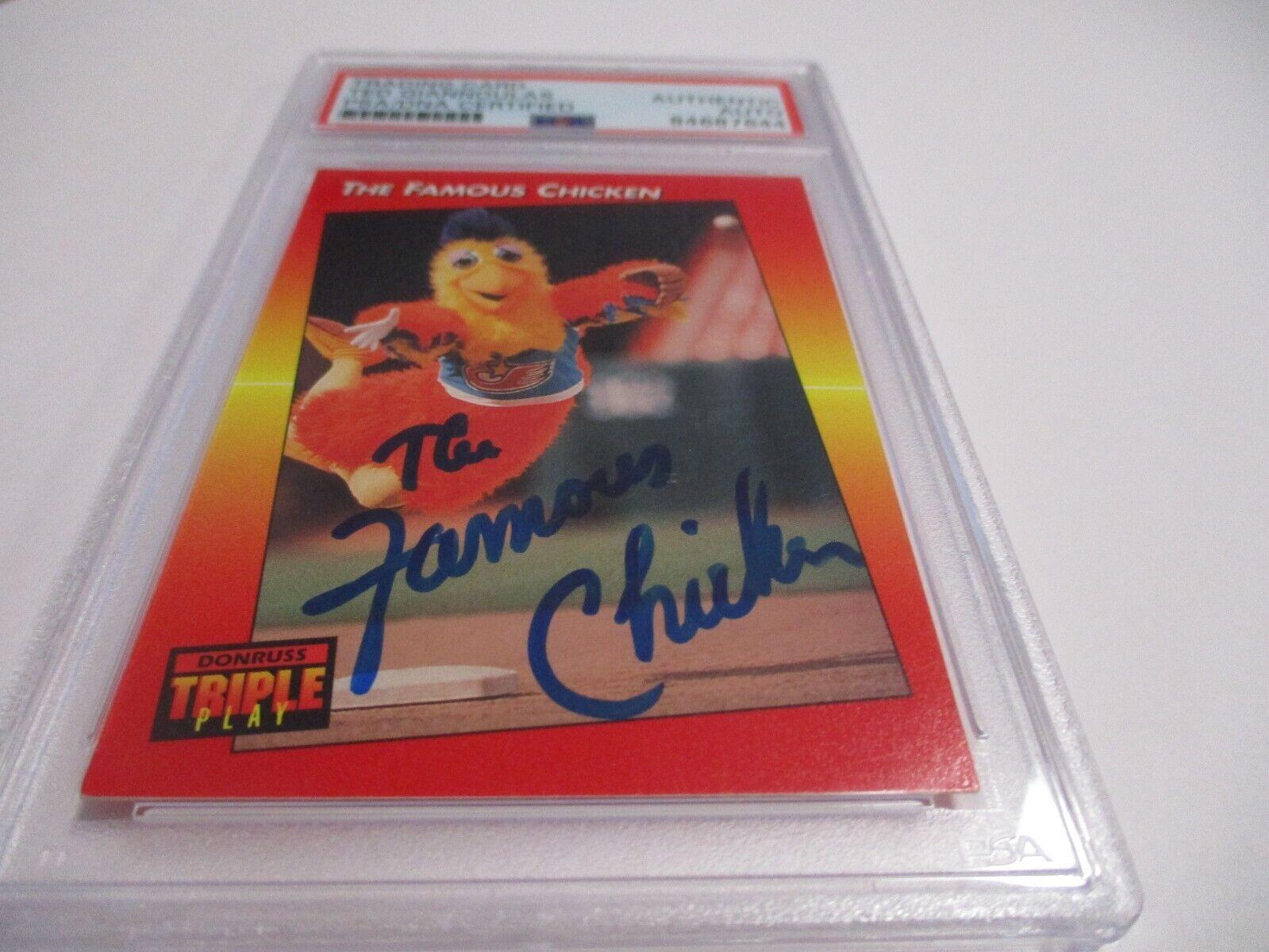 Ted Giannoulas Famous Chicken Autographed 1992 Triple Play Card #138 PSA Slab